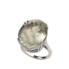 AJD Grande bague en argent sterling avec béryl vert ovale de 34 carats