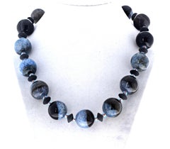 AJD Huge Dramatic Beautiful Real Agates and Smaller Real Azurites 19" Necklace