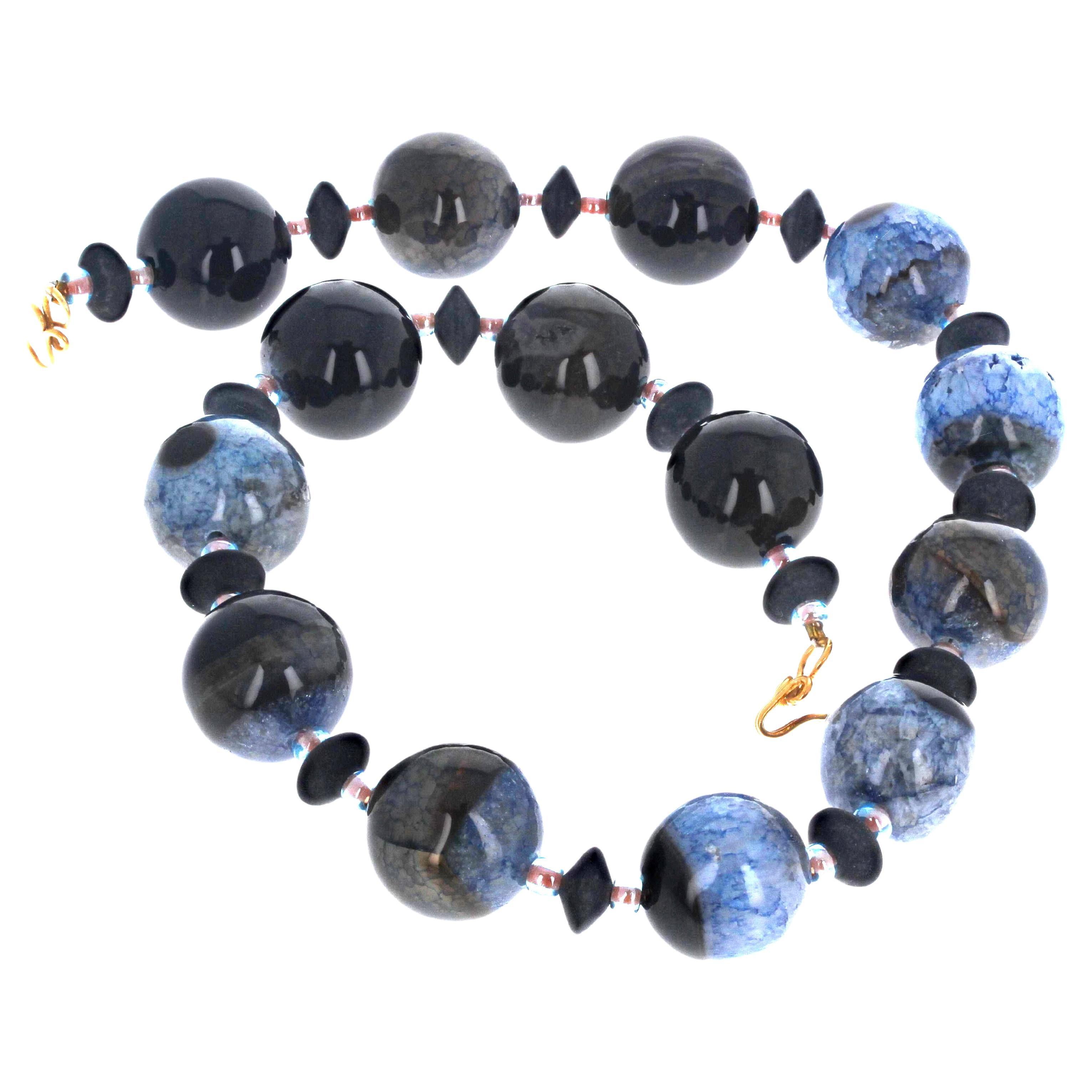 AJD Collana di Agate Vere e Azuriti Vere enormi e bellissime da 19 pollici