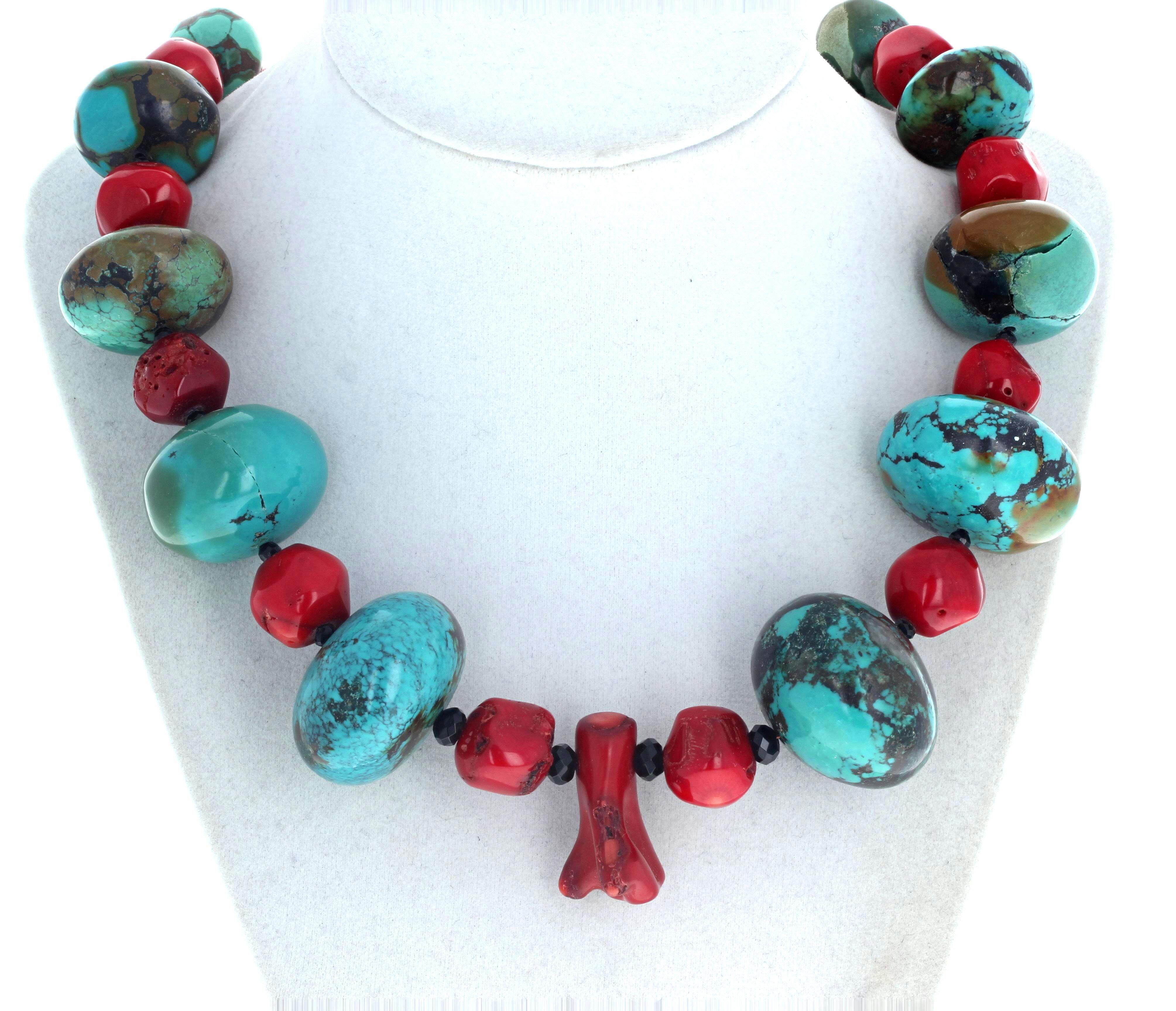 Mixed Cut AJD Huge Dramatic Natural Glowing Turquoise & Red Coral 20 1/2