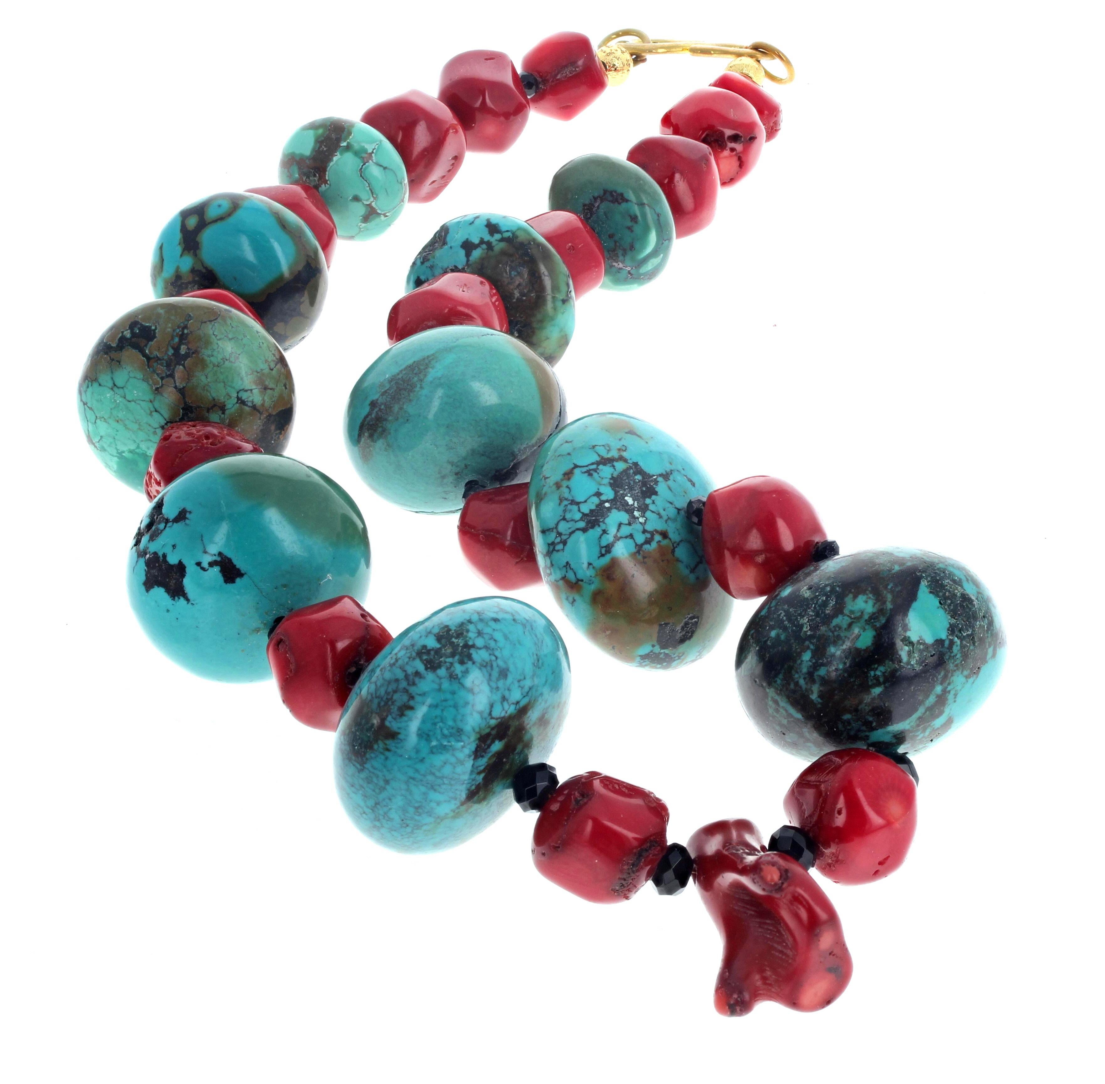 AJD Huge Dramatic Natural Glowing Turquoise & Red Coral 20 1/2