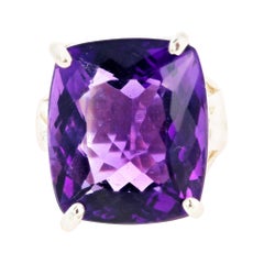 AJD Impresionante ENORME Anillo de plata de ley con amatista de color púrpura intenso de 19,55 quilates