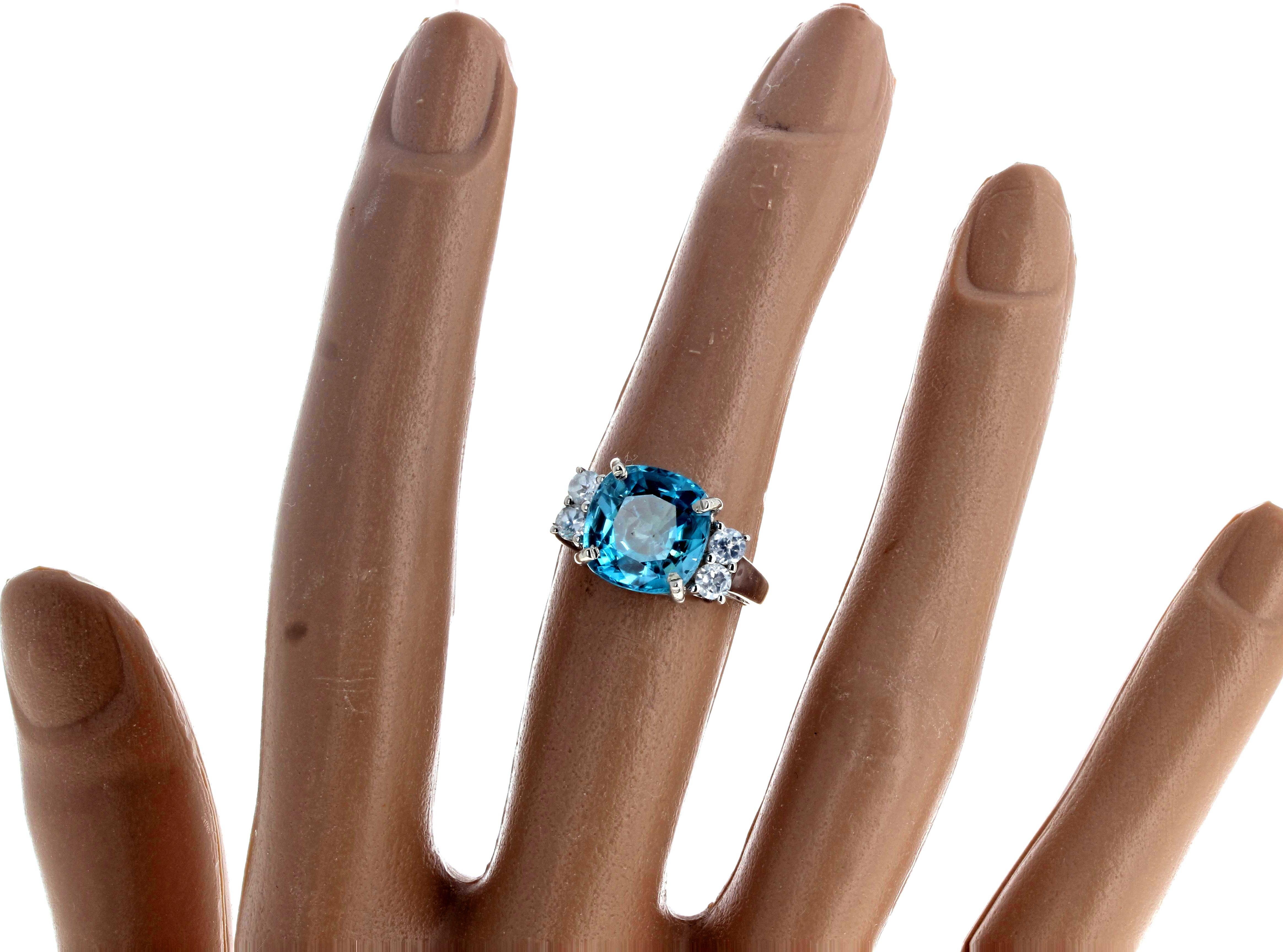 AJD Intense Blue 6.82Ct. Natural Cambodian Zircon & Real Diamonds Cocktail Ring 4