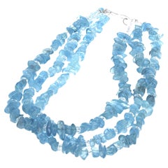 AJD Intensely Blue Real Aquamarine 3 Strand 15 1/2" Necklace