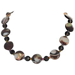 AJD Interesting Artistic Black Lip Natural Real Oyster Shell Long Necklace