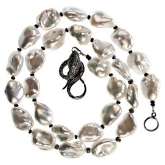 AJD Iridescent Silver Baroque Pearl Necklace and Diamond Accents 17 Inch
