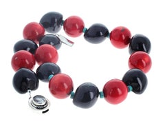 AJD REAL Large Natural Round Black Wood Rondels & Coral & Turquoise Necklace
