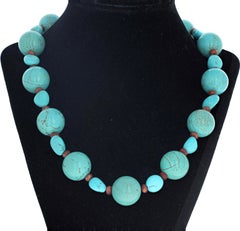 AJD Beautiful Natural BlueGreen Real Magnesite & Natural Sunstone 19" Necklace