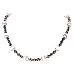 Bella collana di agata tibetana naturale a strisce ondulate bianche e marroni da 16,5".