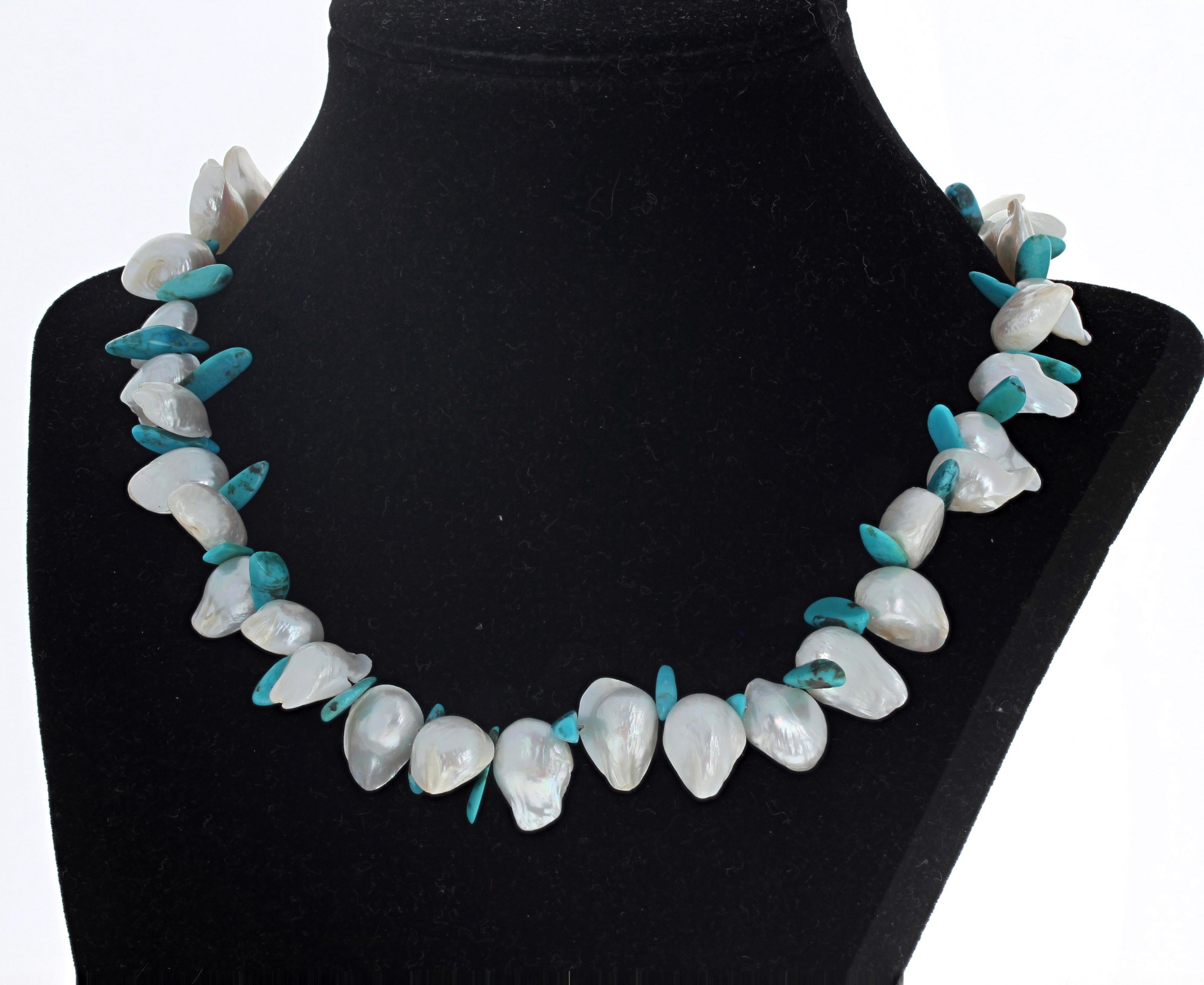 Taille mixte AJD Gorgeous Natural Fresh Water White Pearl & Turquoise 17