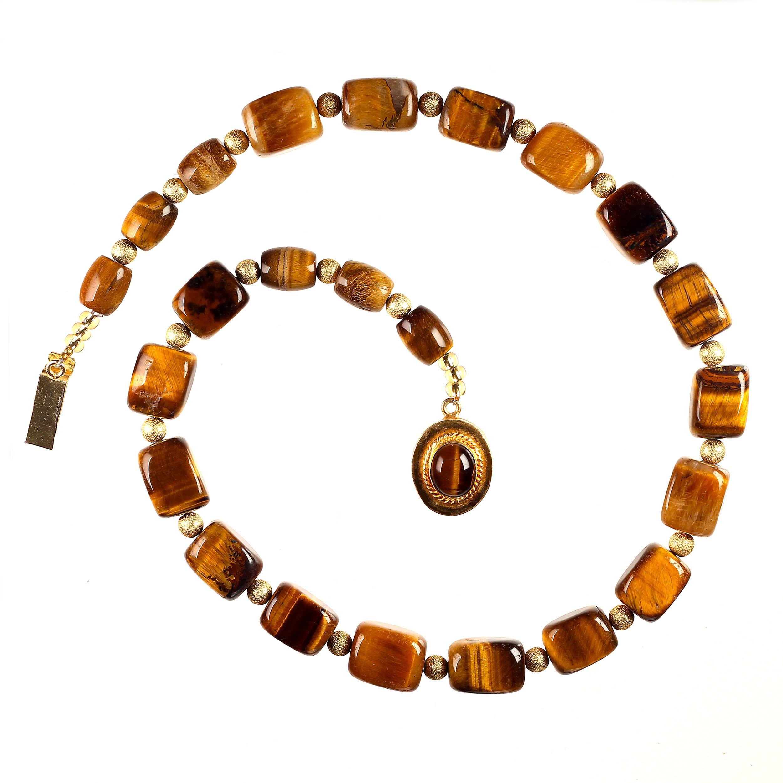 Artisan AJD 20 Inch Lustrous Tiger's Eye Cube Necklace For Sale