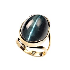 AJD Magnificent 24 Carat Blue-Green Cat's Eye Tourmaline in 18KT Gold Ring