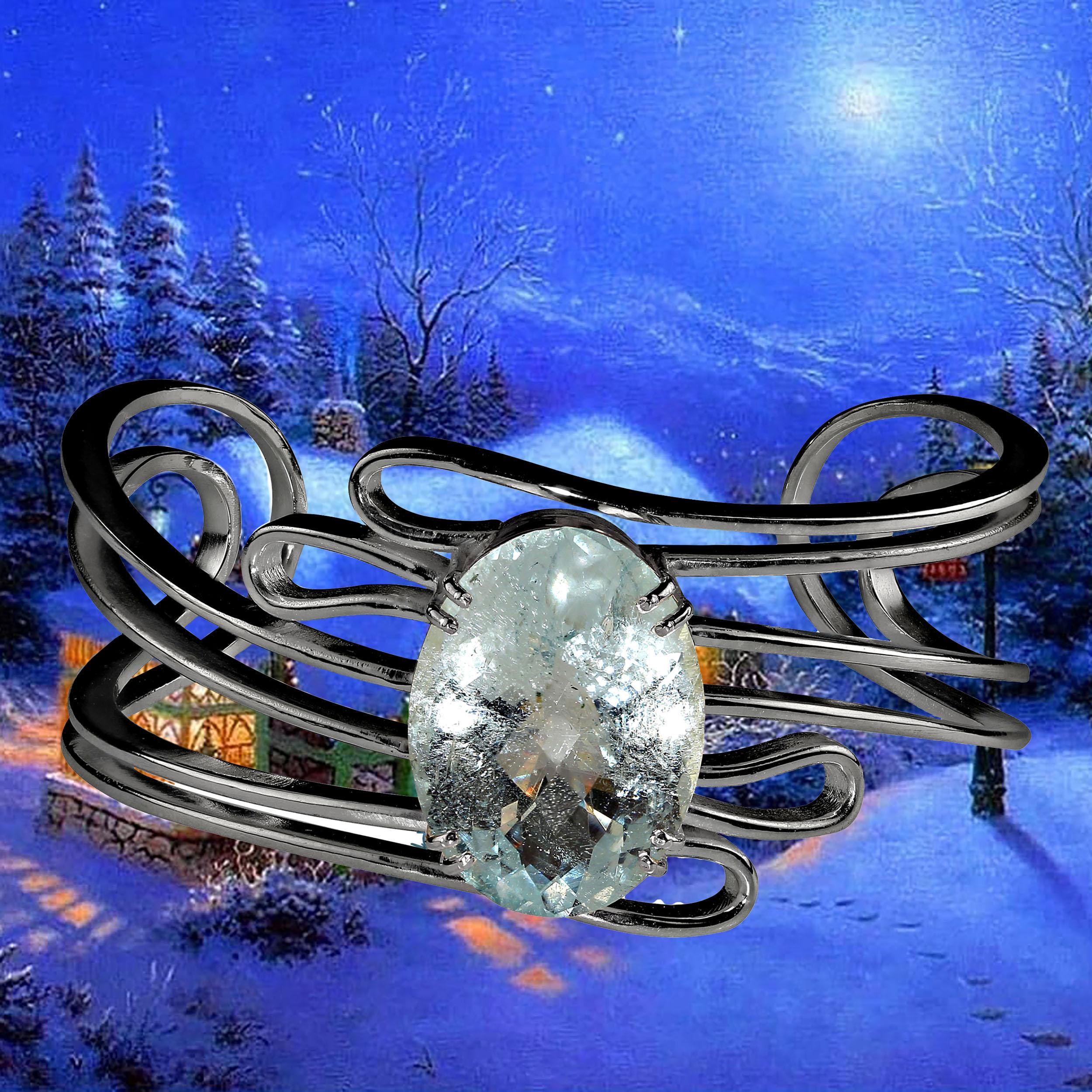 Artisan AJD Magnificent 25 Carat Oval Aquamarine in Sterling  Bracelet March Birthstone! For Sale