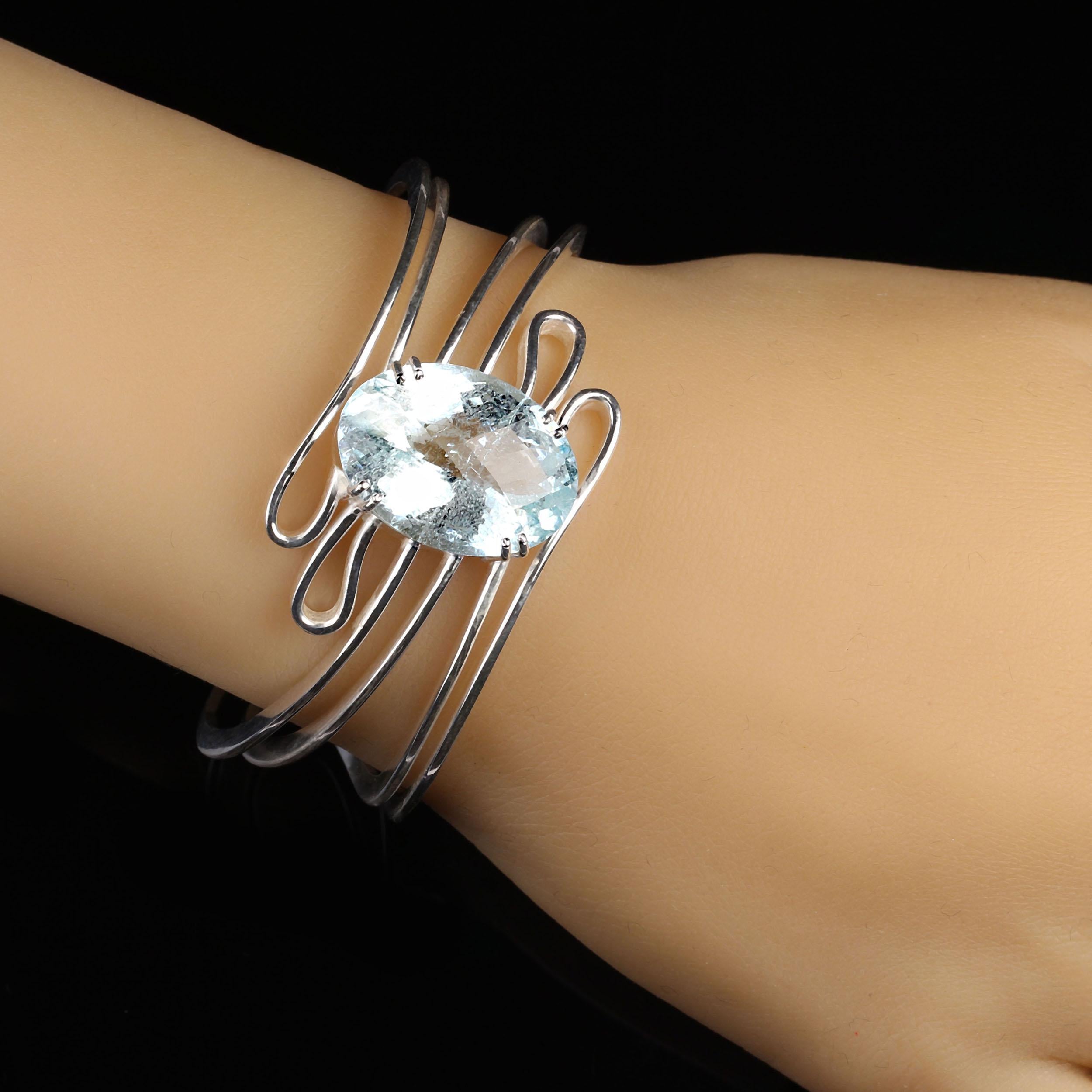 Oval Cut AJD Magnificent 25 Carat Oval Aquamarine in Sterling  Bracelet March Birthstone! For Sale