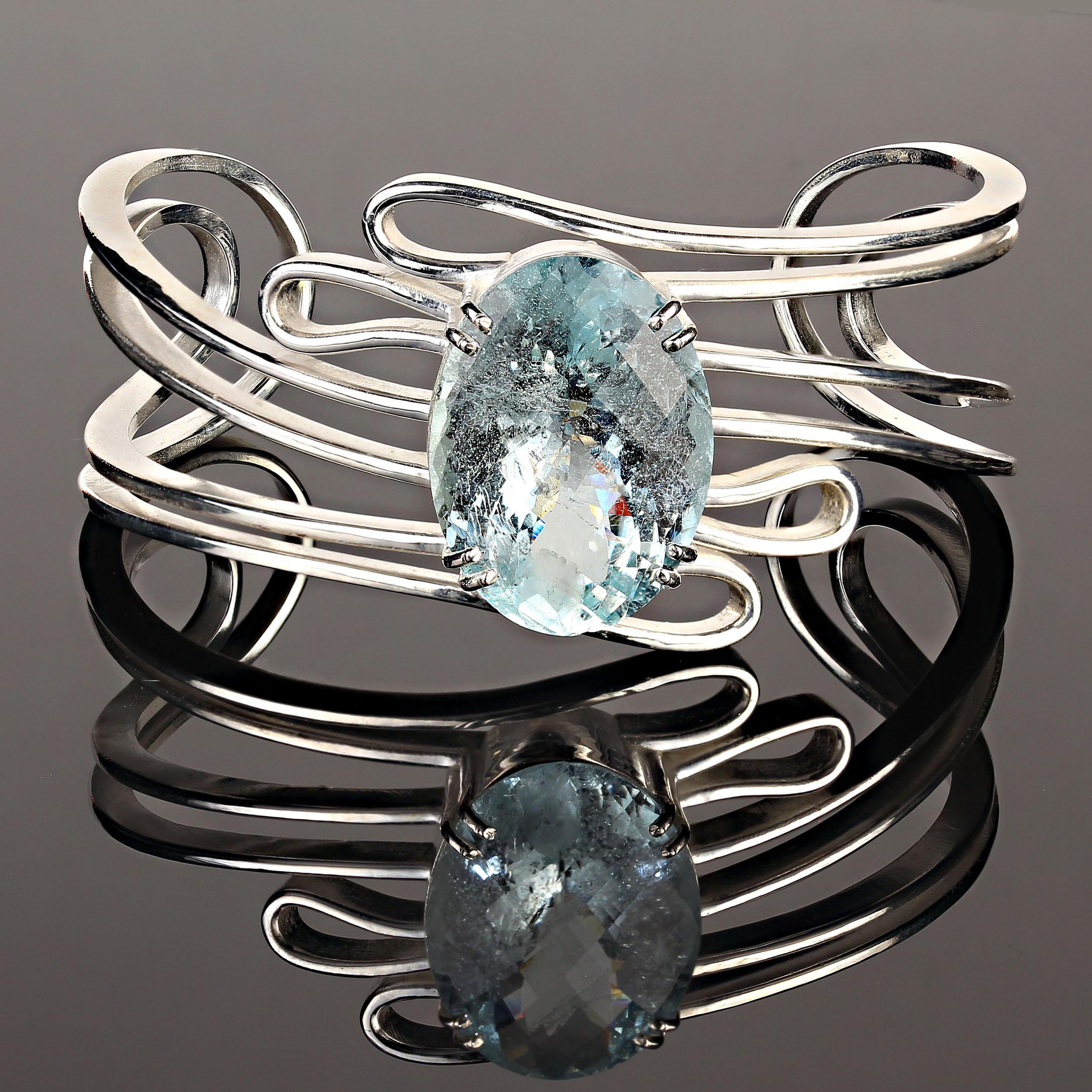 AJD Magnificent 25 Carat Oval Aquamarine in Sterling  Bracelet March Birthstone! In New Condition For Sale In Raleigh, NC