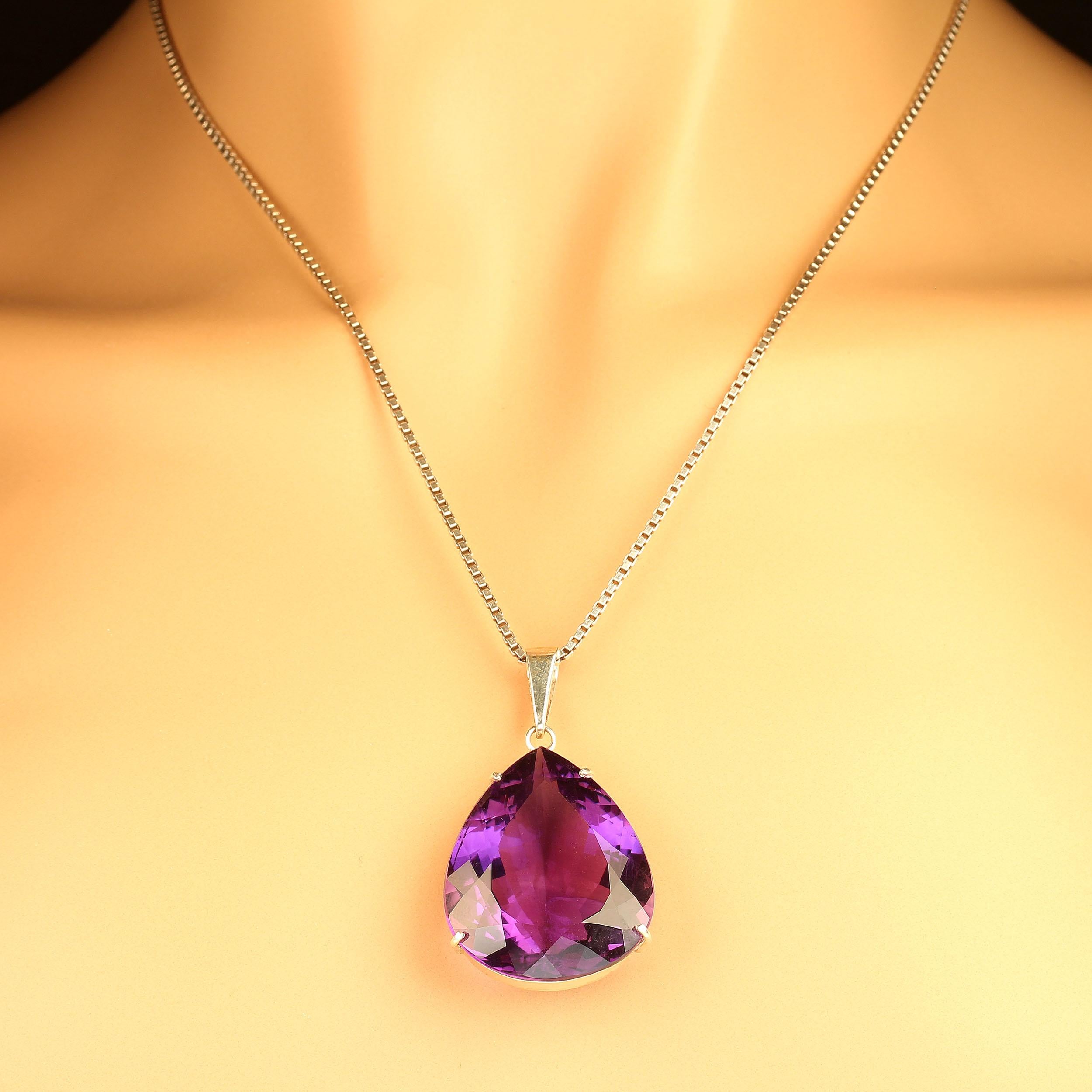 Collection bespoke pendant of magnificent pear shaped 58 carat Amethyst set in handmade Sterling Silver setting.   This gorgeous Brazilian gem comes from one of our favorite suppliers in Belo Horizonte, the capital of the state of Minas Gerais