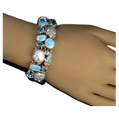 AJD Magnifico bracciale di Perle Biwa, Topazio Blu e Larimar con castone in Argento