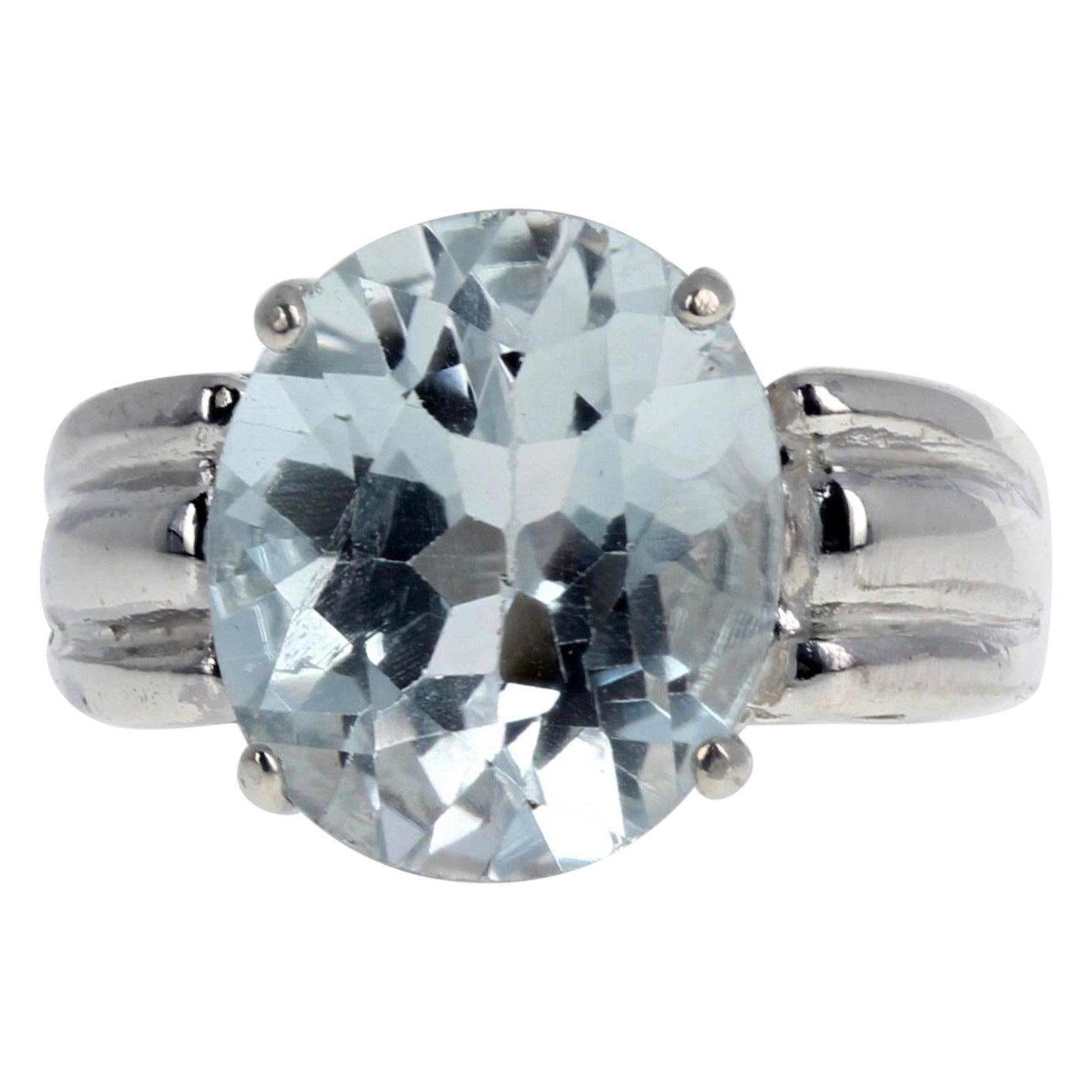 Ajd Prächtiger Brillant Glitzernder Natürlicher 7,18 Karat Echter Aquamarin Ring