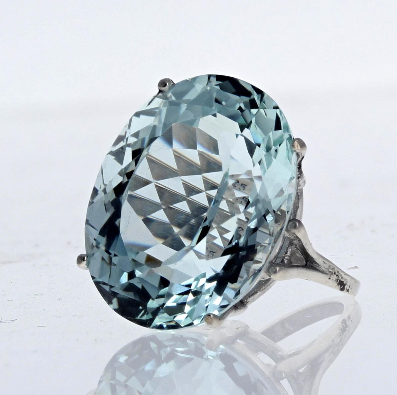 Contemporary AJD Beyond Magnificent Brilliant Natural 25.3Ct, Intense Blue Aquamarine Ring For Sale