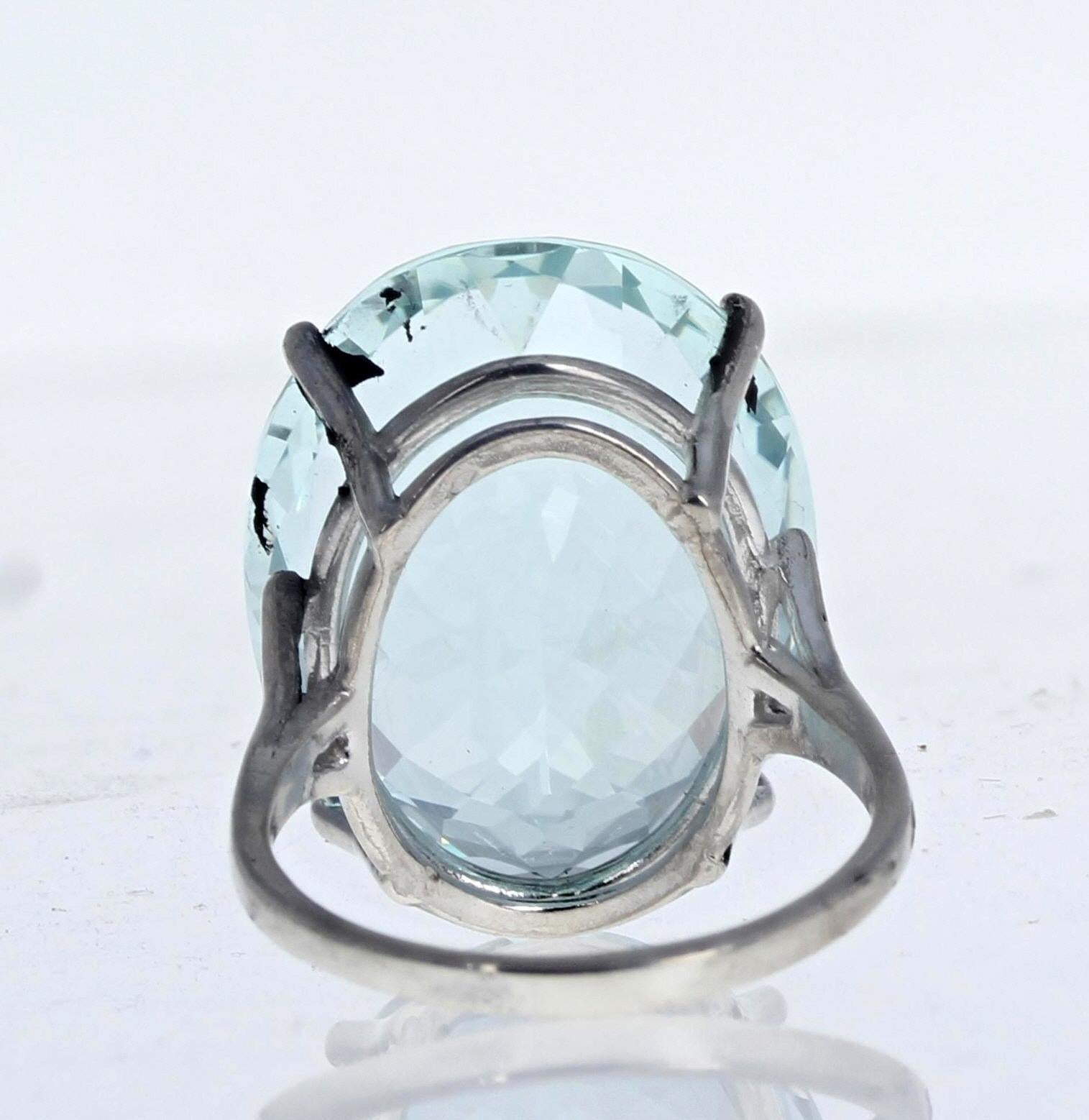 Oval Cut AJD Beyond Magnificent Brilliant Natural 25.3Ct, Intense Blue Aquamarine Ring For Sale