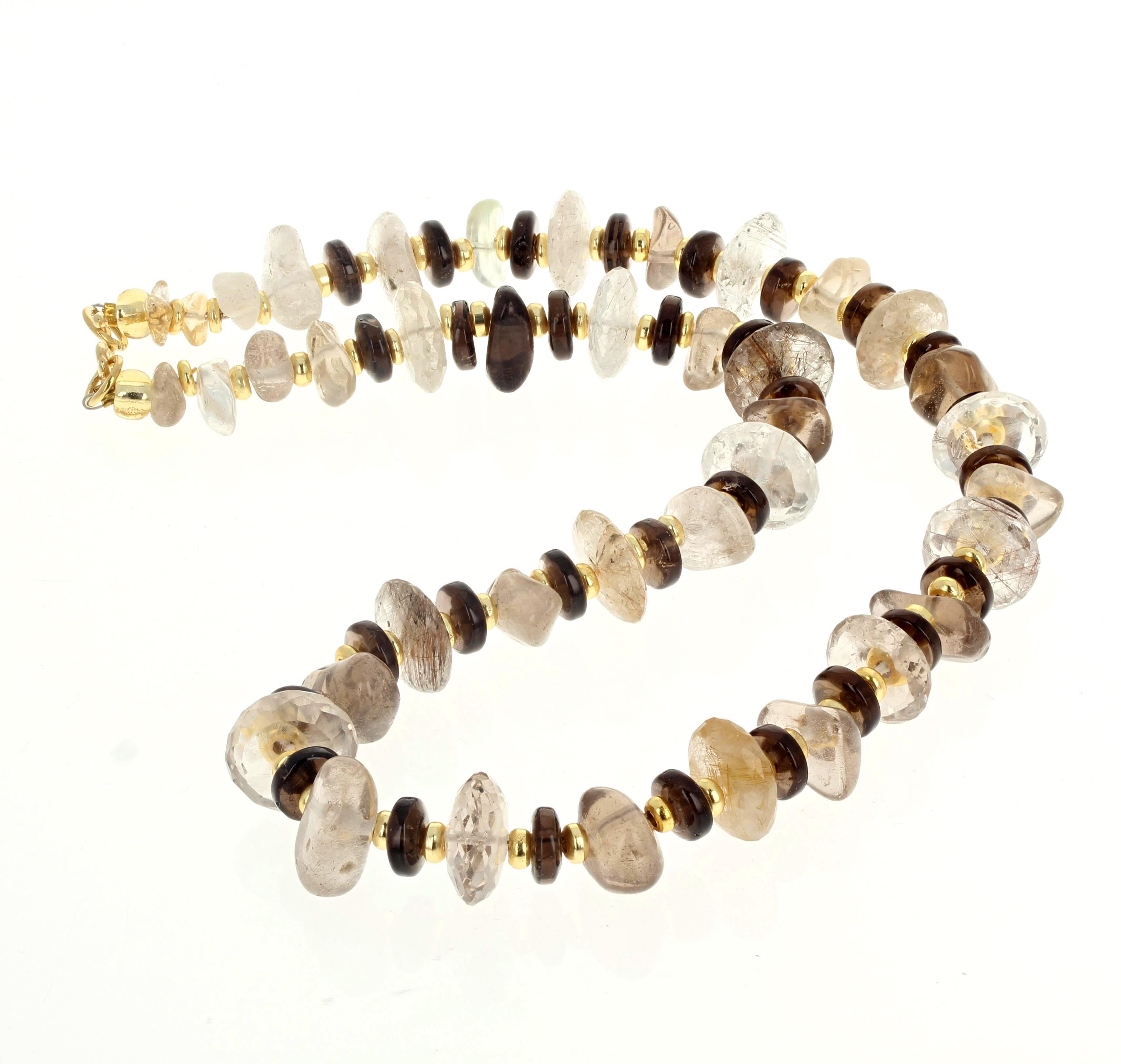 Taglio misto AJD Magnifica collana di quarzo reale affumicato e rutilato Nature Brilliante in vendita