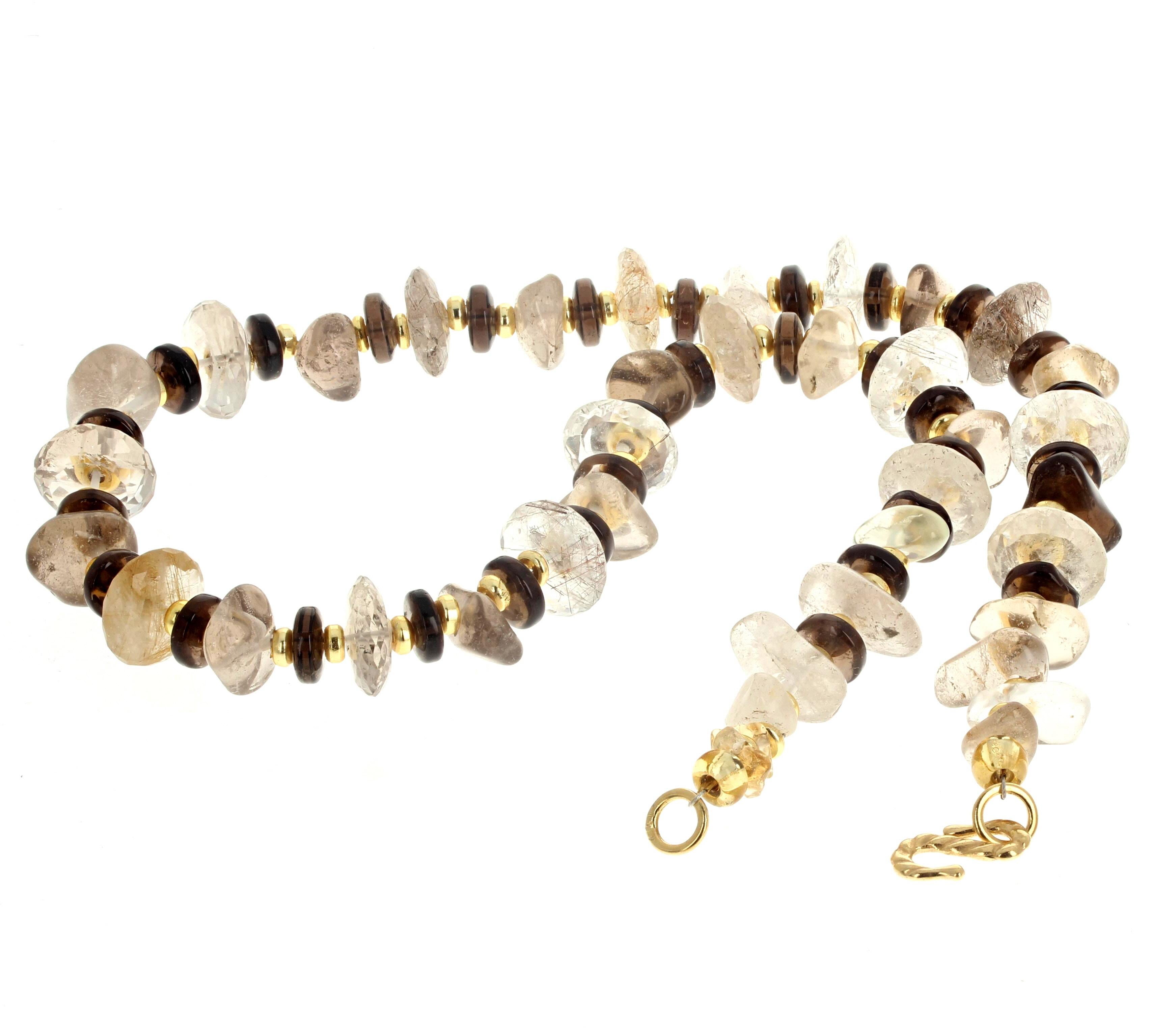 da uomo o donna AJD Magnifica collana di quarzo reale affumicato e rutilato Nature Brilliante in vendita