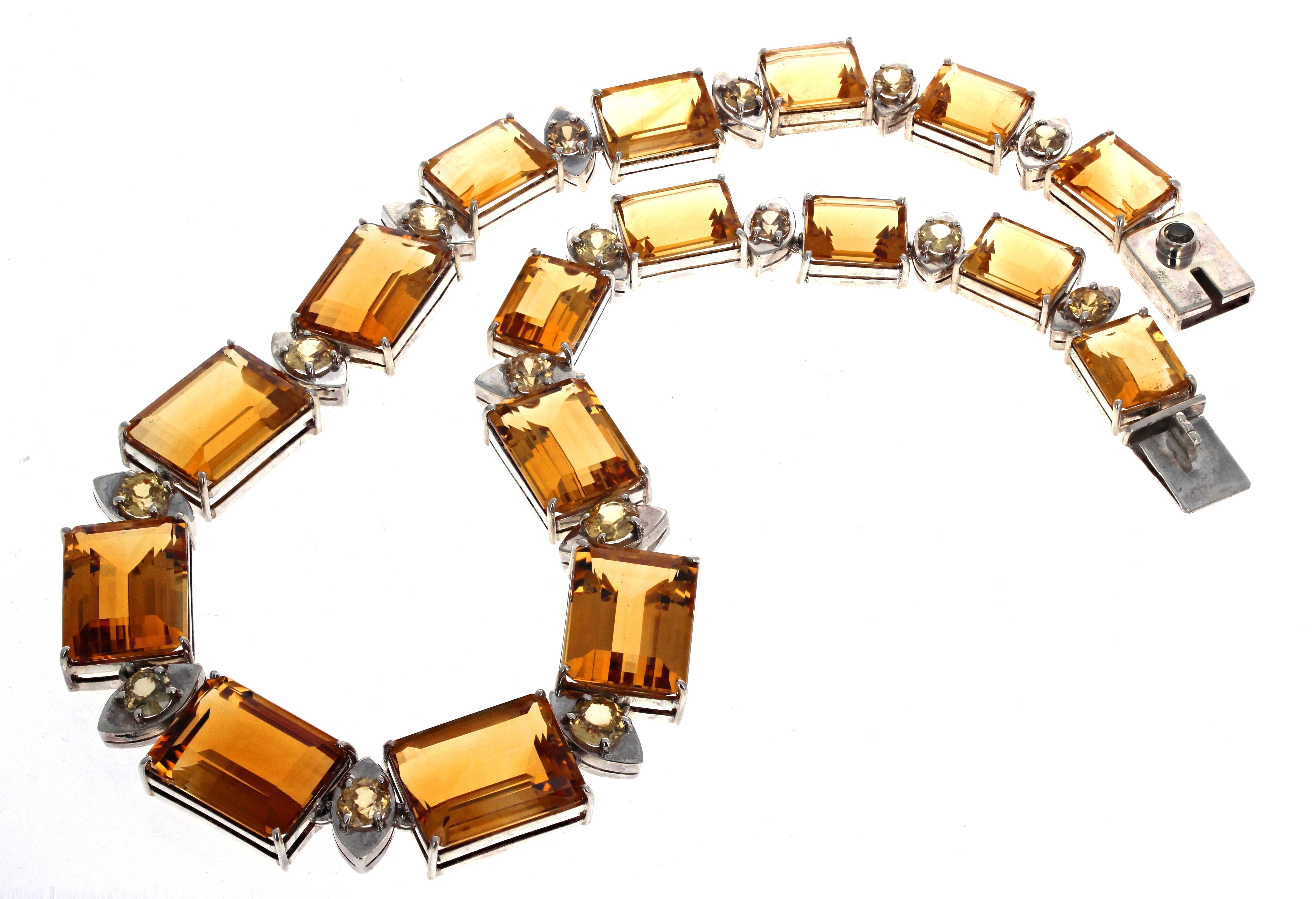 AJD, magnifique collier en argent sterling de 18 1/2 pouces avec citrine brillante et paillettes Unisexe en vente