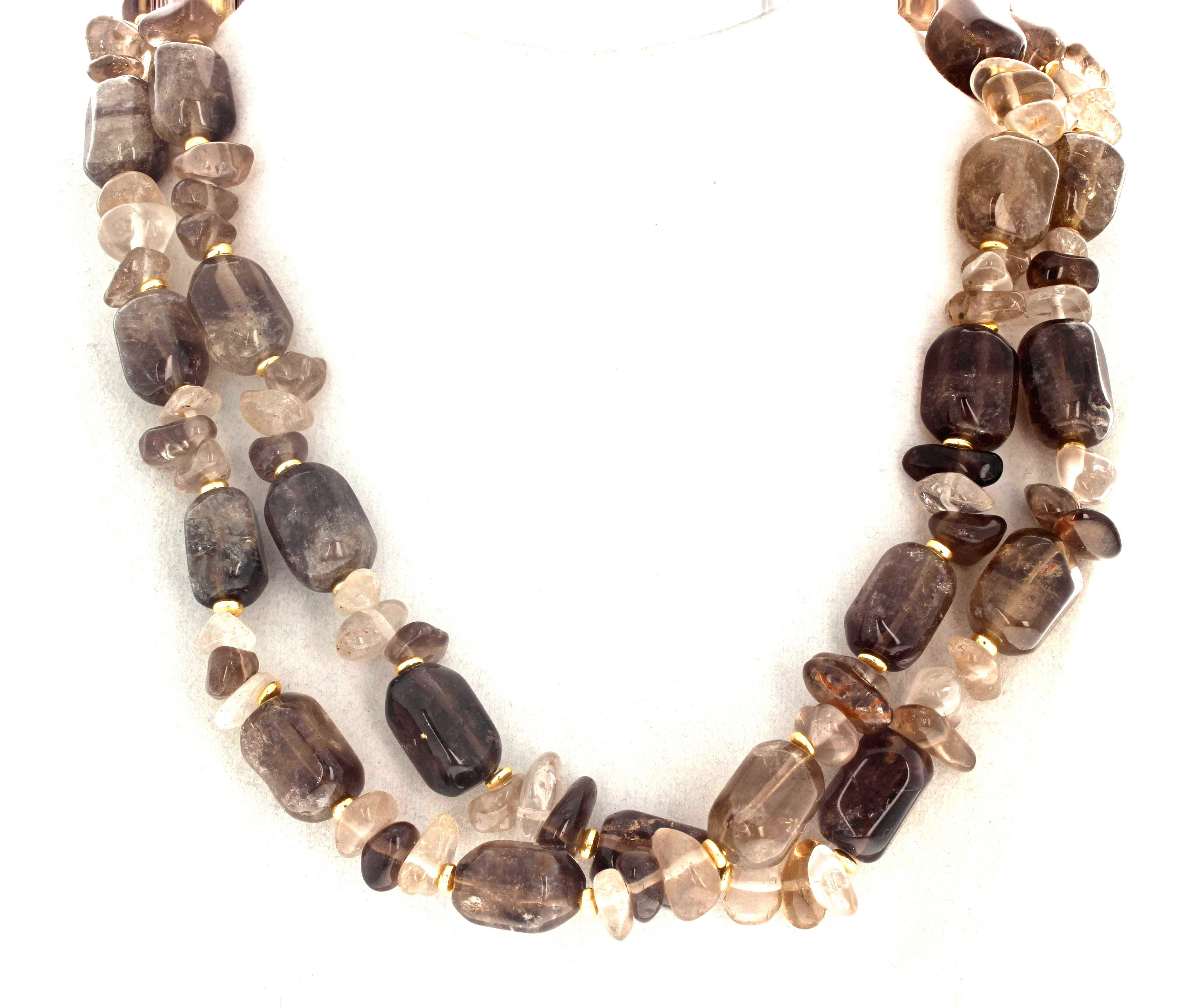 AJD Magnificent Glowing Natural Smoky Quartz Double Strand  19 1/2