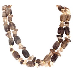 AJD Magnificent Glowing Natural Smoky Quartz Double Strand  19 1/2" Necklace
