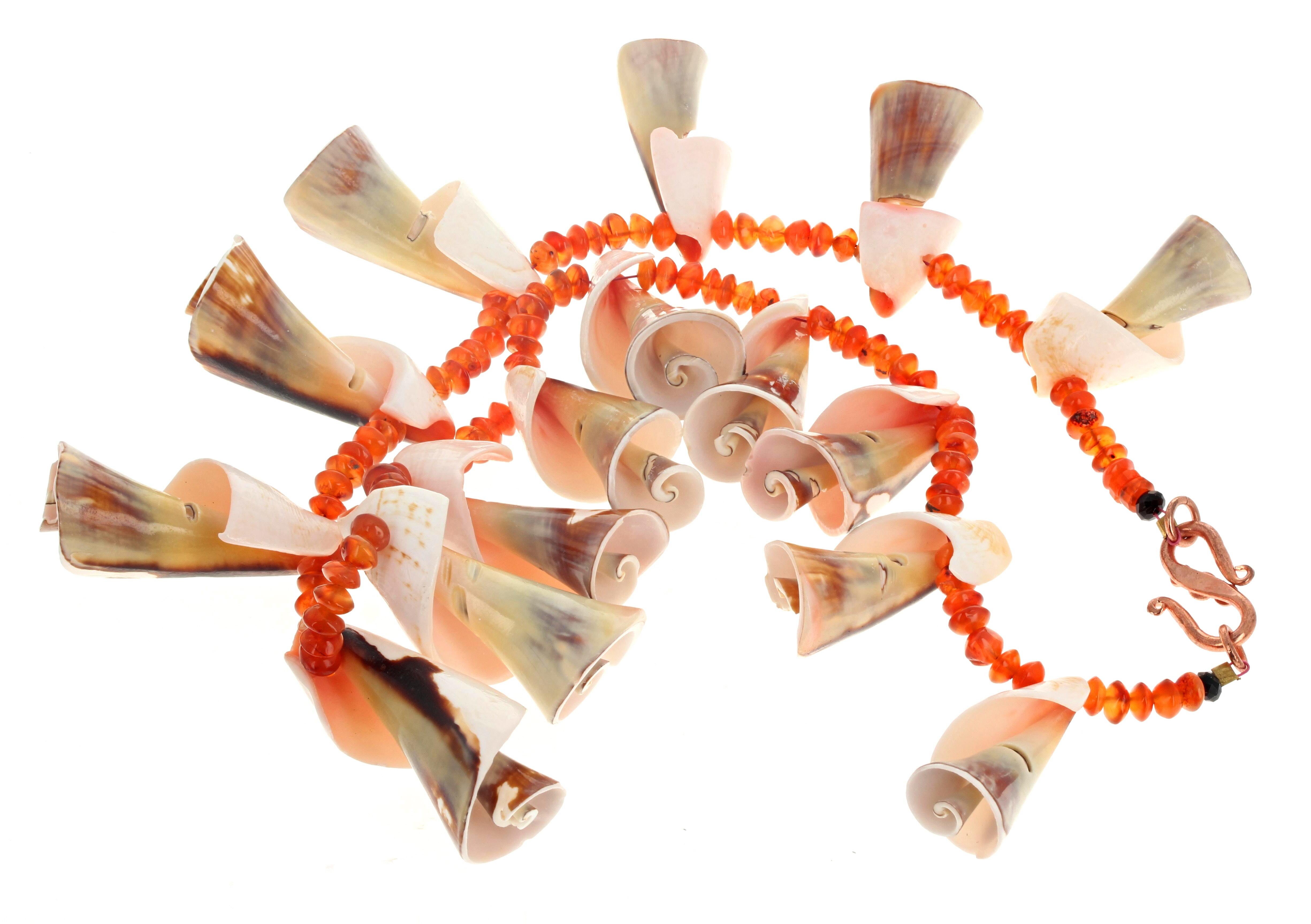 Mixed Cut AJD Dramatic Fun Natural Spinelle Shells & Natural Carnelian Gemstones Necklace