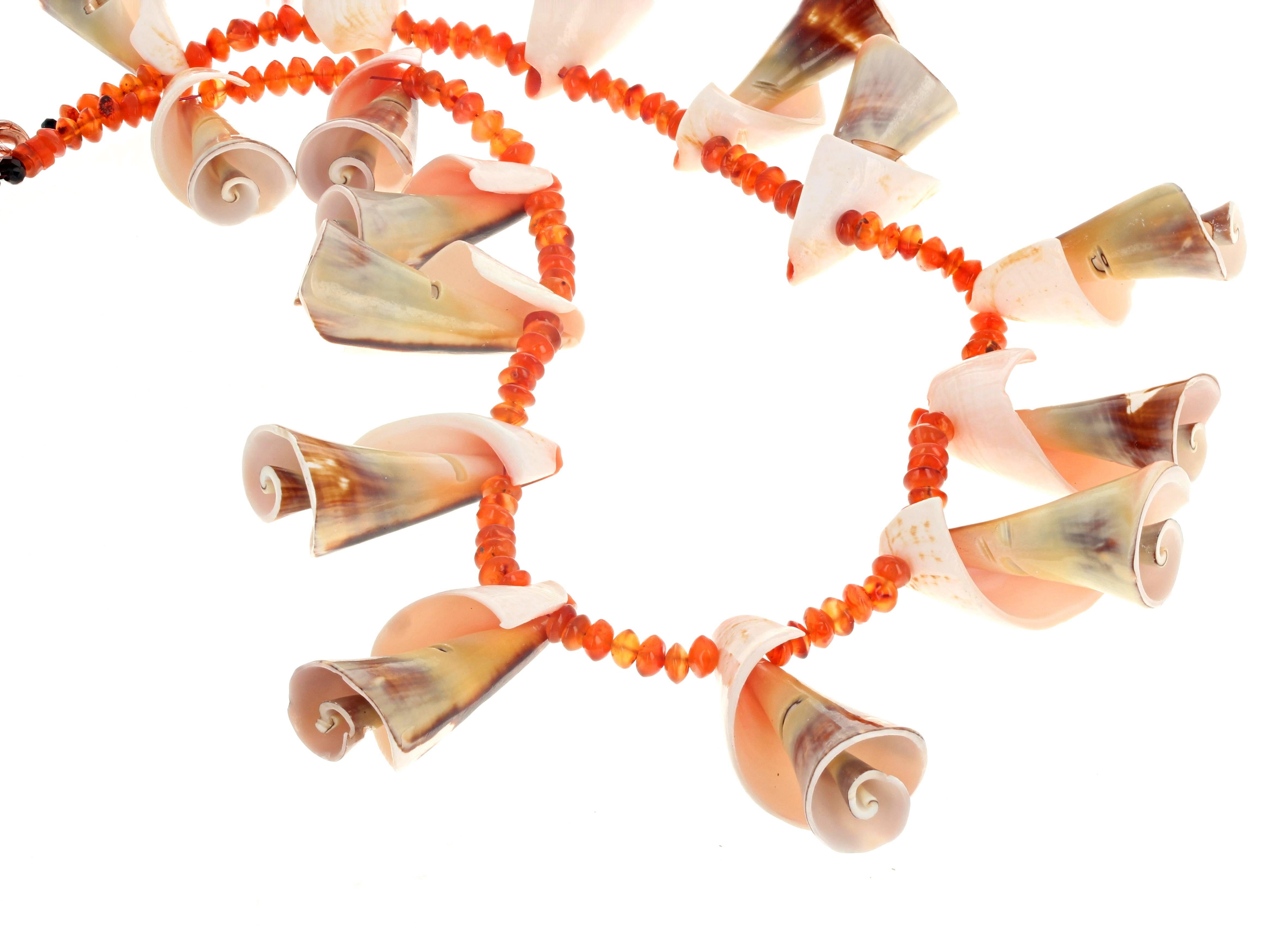 AJD Dramatic Fun Natural Spinelle Shells & Natural Carnelian Gemstones Necklace 1