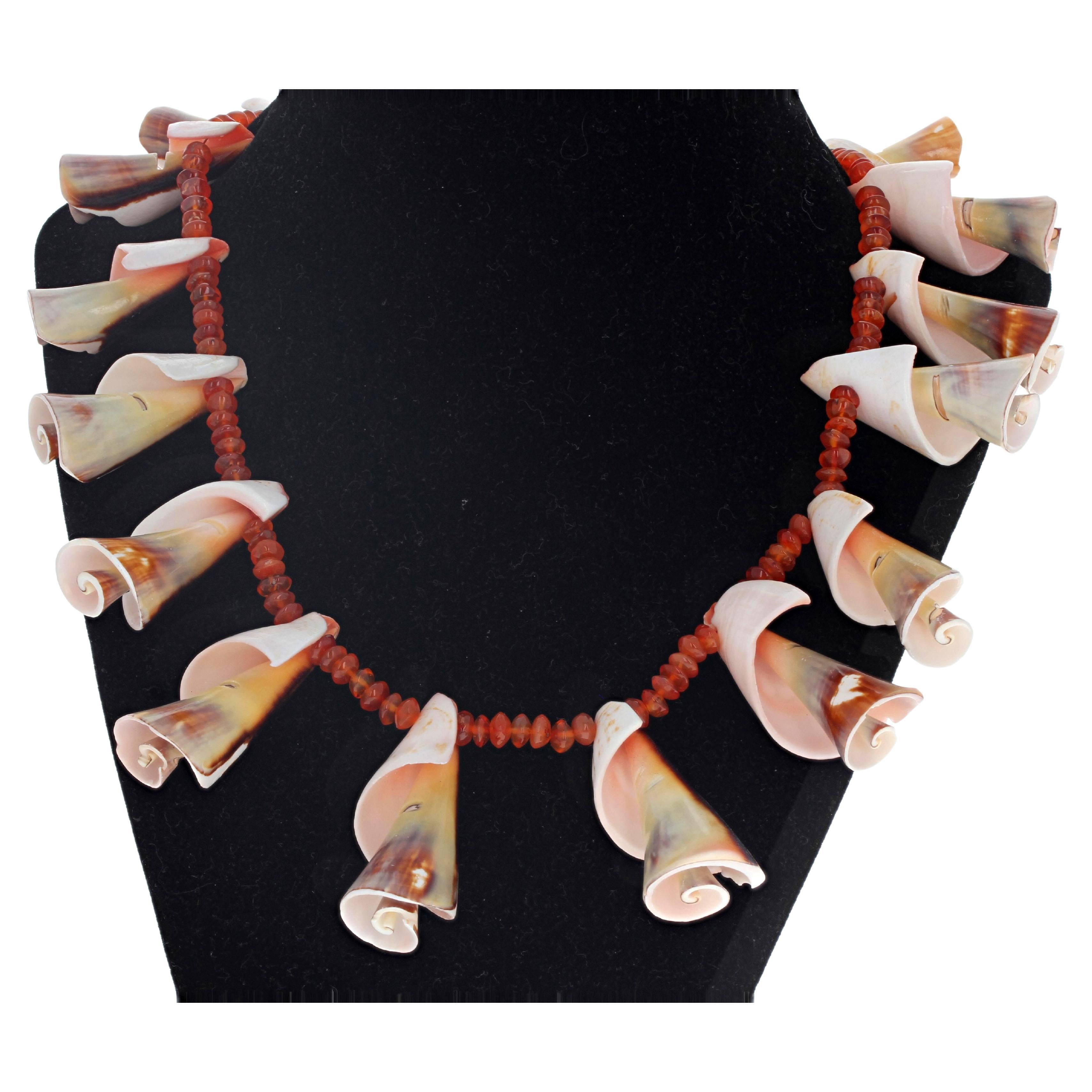AJD Dramatic Fun Natural Spinelle Shells & Natural Carnelian Gemstones Necklace