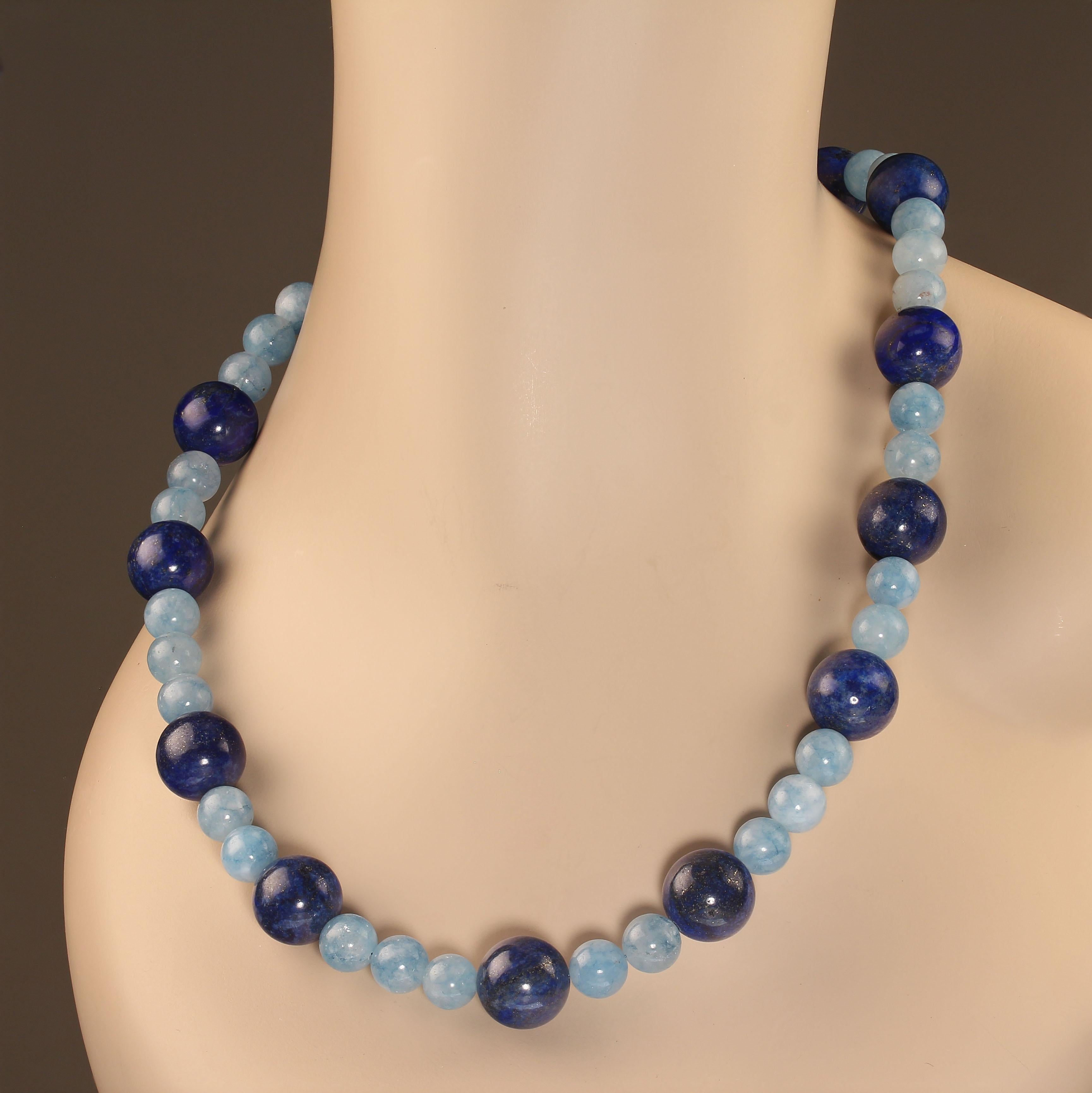 Artisan AJD Magnificent Lapis Lazuli and Aquamarine 27 Inch Statement Necklace   Gift!! For Sale