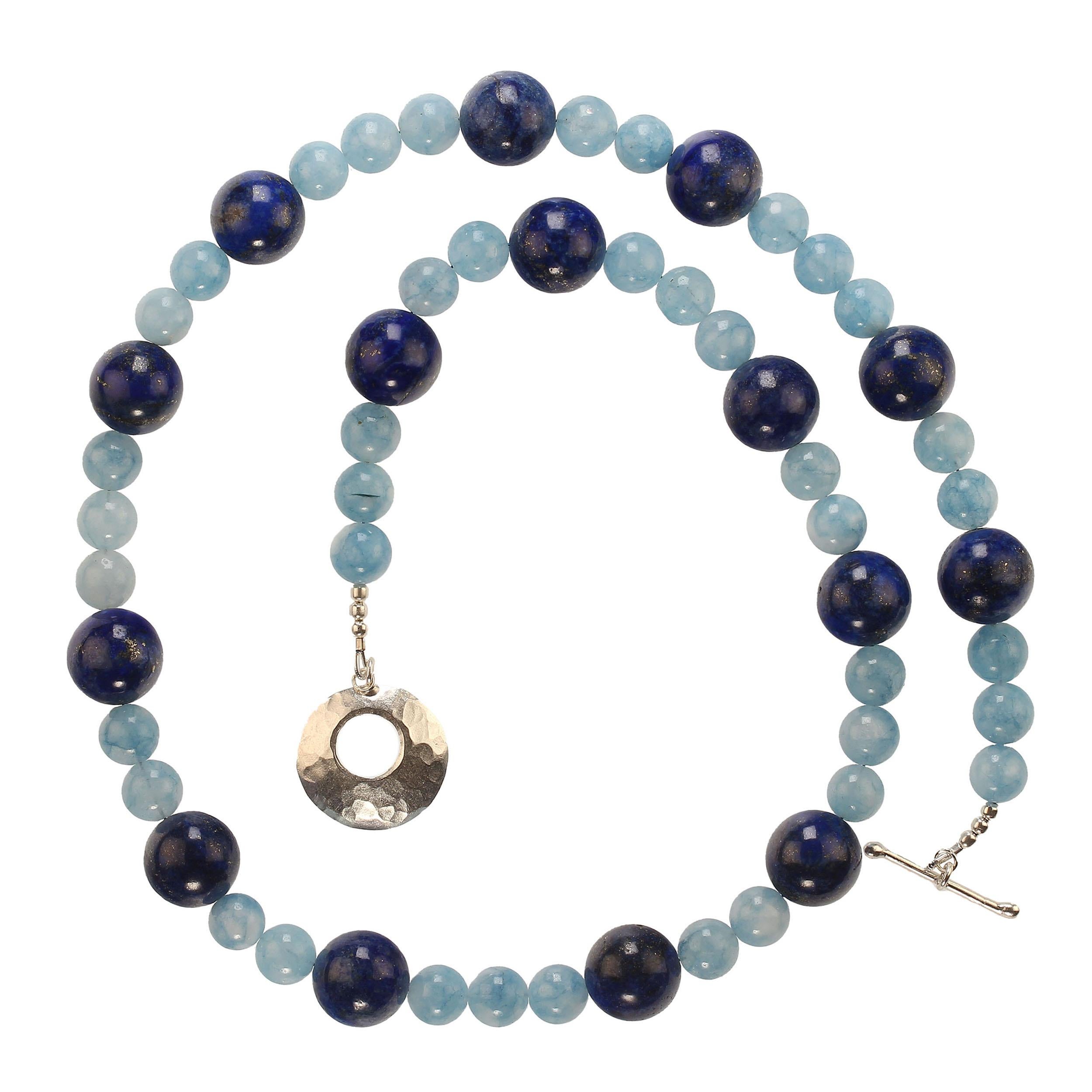 AJD prächtige Statement-Halskette aus Lapislazuli und Aquamarin, 27 Zoll, AJD   Geschenk!! im Angebot 1