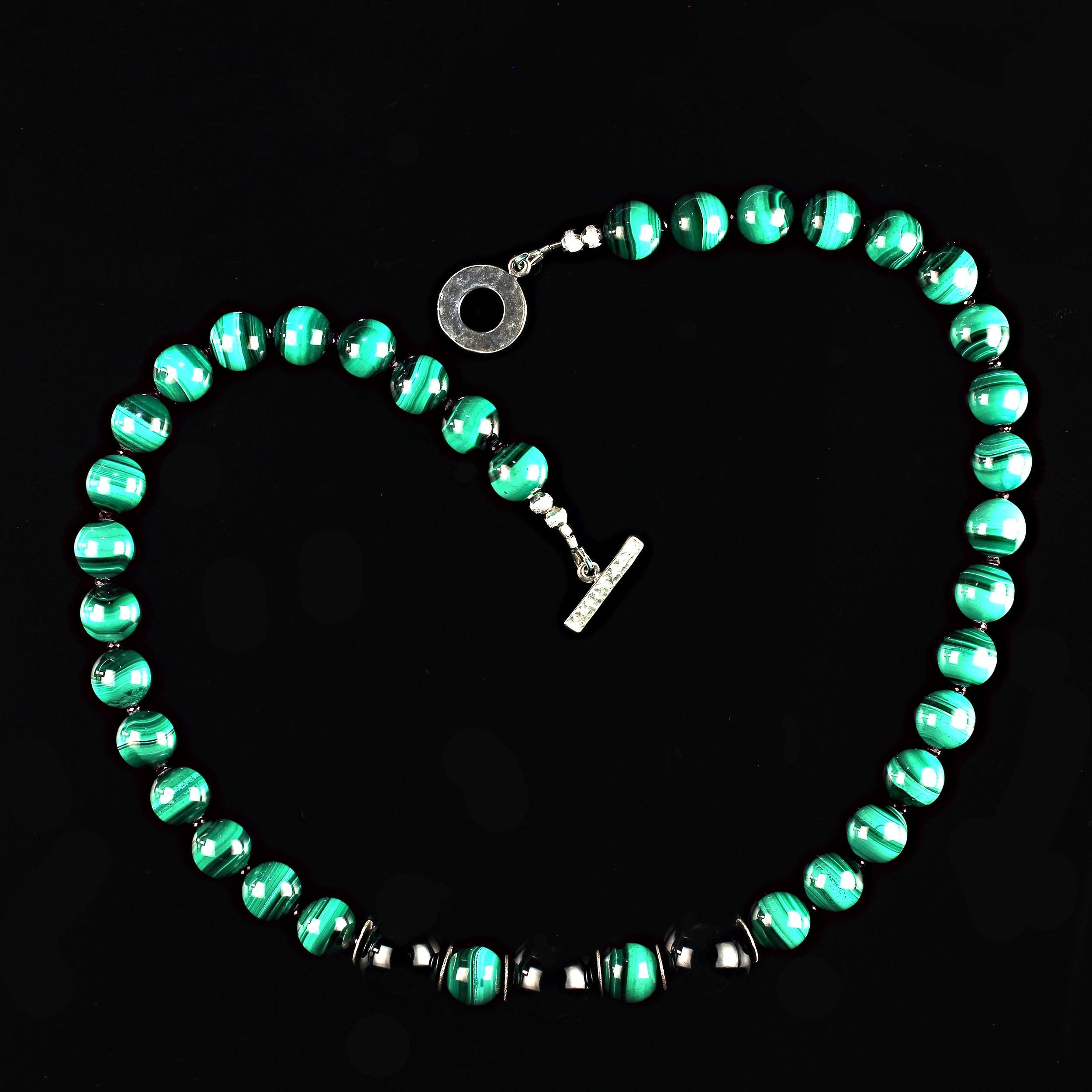 Bead AJD Magnificent Malachite 20 inch necklace with Spinel and Onyx  Great Gift! For Sale