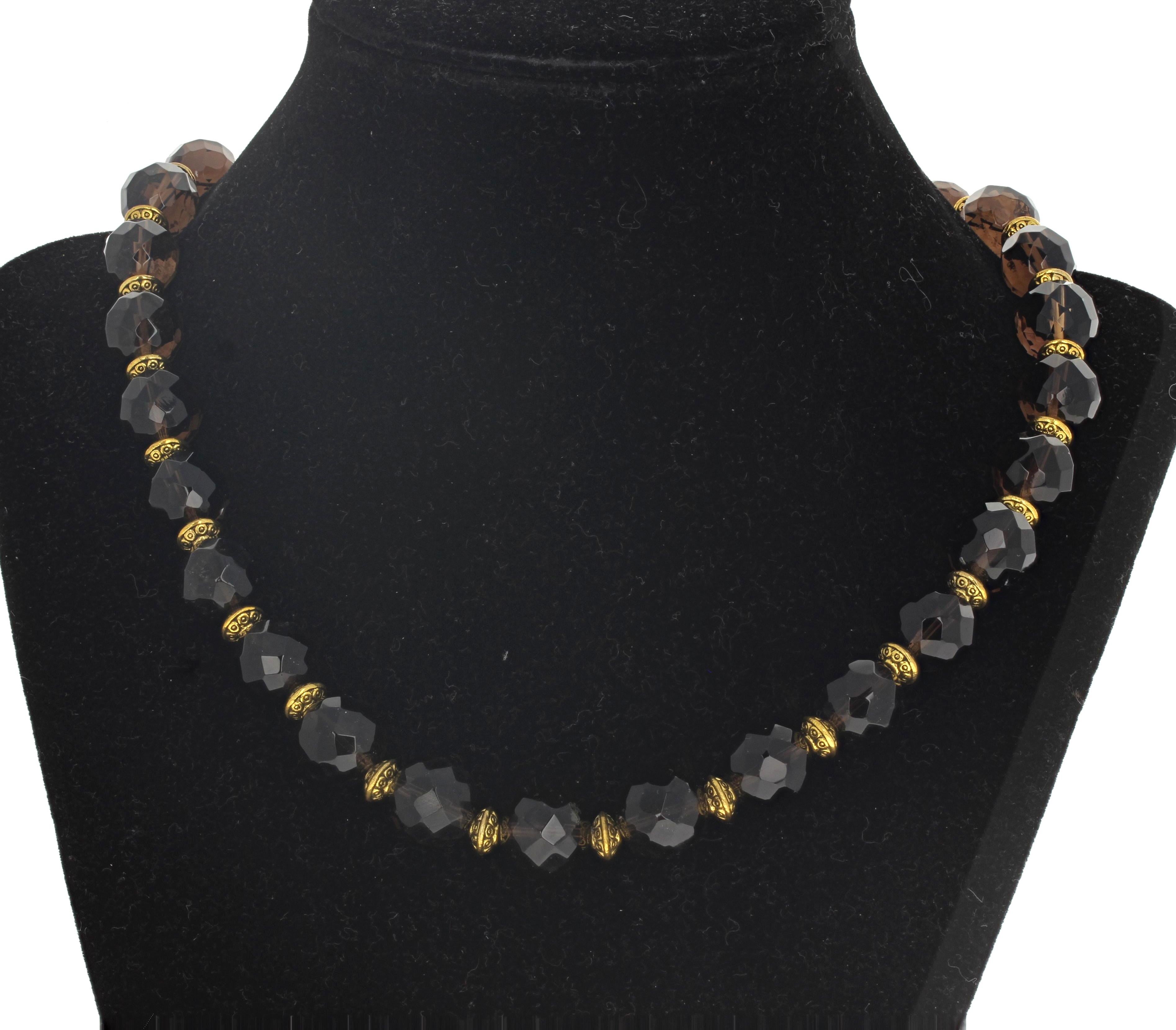 Mixed Cut AJD Magnificent Multi-cut Polished Beautiful Intense Smoky Quartz Necklace For Sale