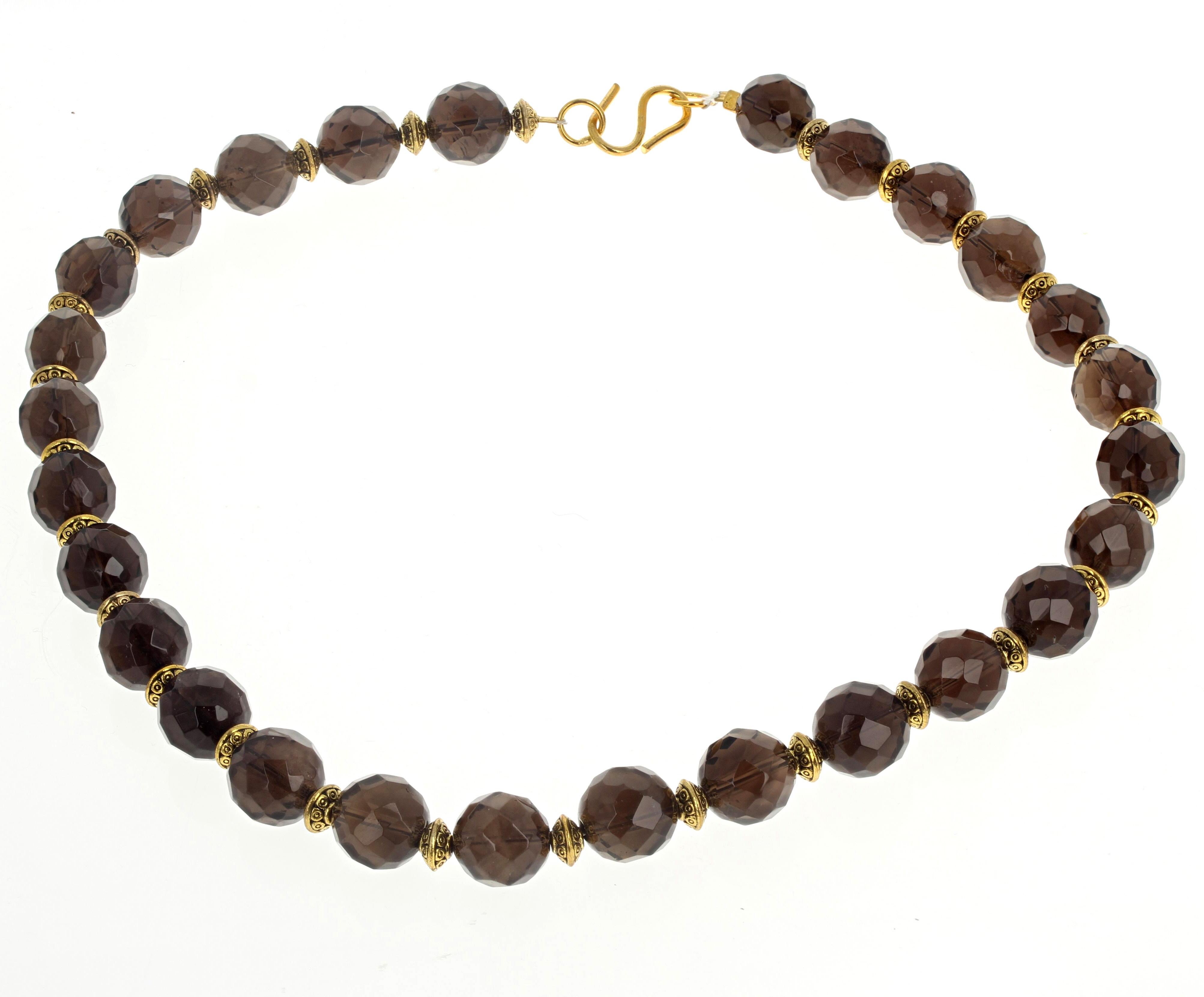 AJD Magnificent Multi-cut Polished Beautiful Intense Smoky Quartz Necklace In New Condition For Sale In Raleigh, NC
