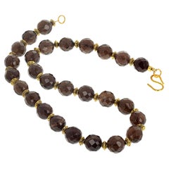 AJD Magnifica collana di quarzo fumé reale lucida, bella e intensa da 18 pollici