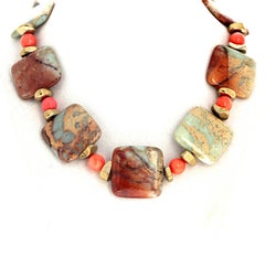 AJD Magnificent Natural Real Serpentine and Real Coral Necklace
