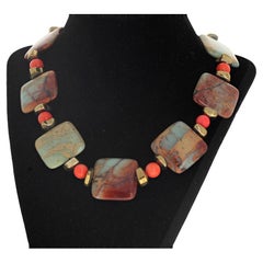 AJD Magnificent Natural Real Serpentine and Real Coral Necklace