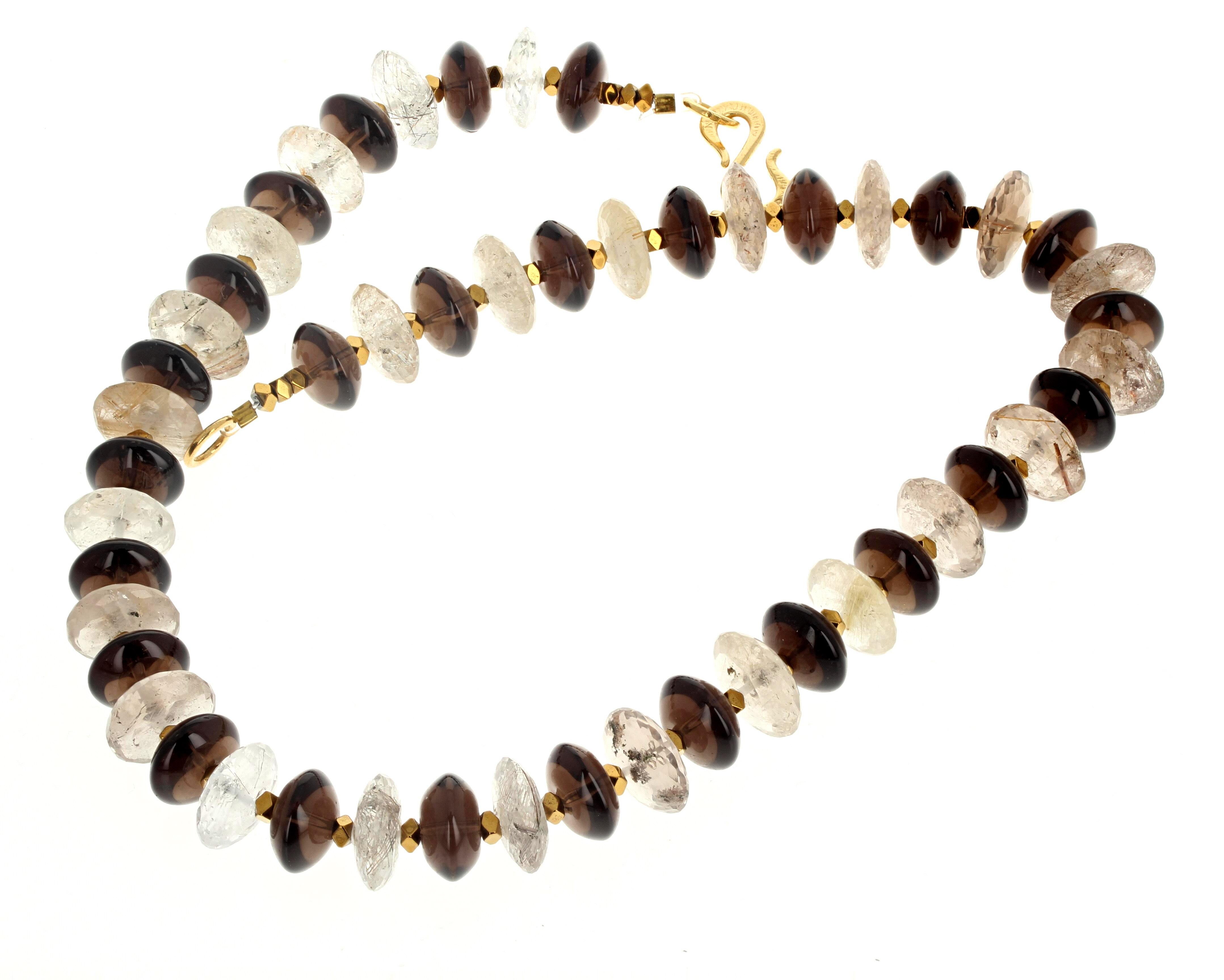 AJD Fascinating Real Rutilated Quartz & Elegant Real Smoky Quartz Necklace In New Condition For Sale In Raleigh, NC