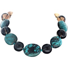 AJD Magnífico collar de turquesa natural y cuarzo ahumado real de 17 pulgadas