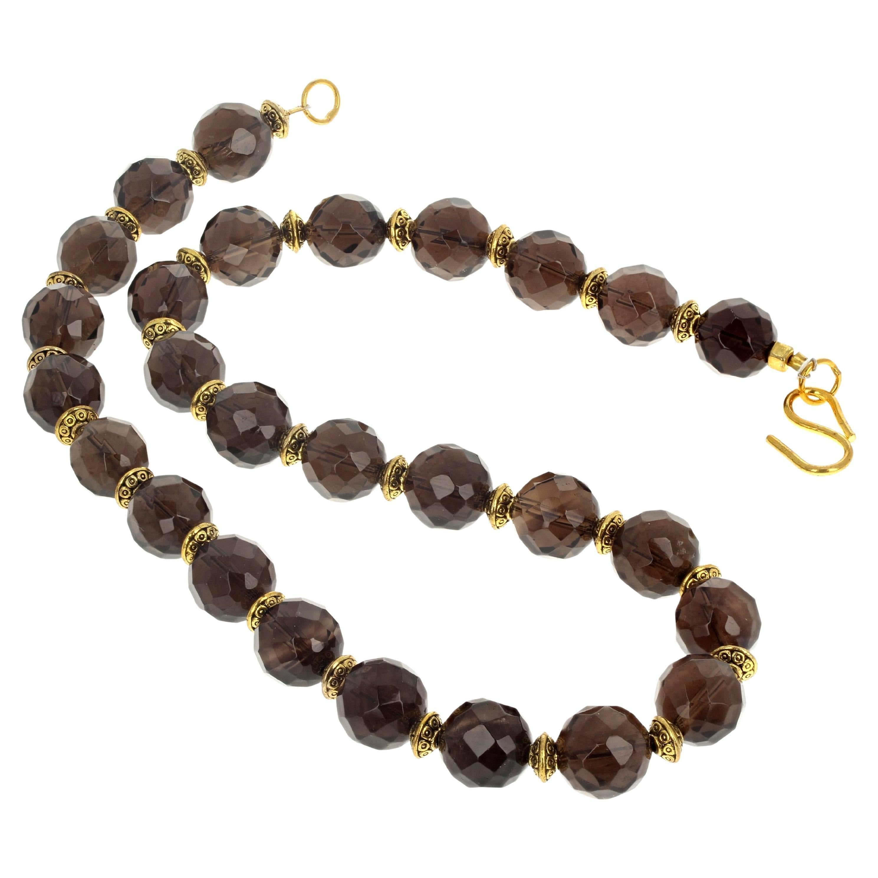 AJD Magnífico Collar de Cuarzo Ahumado Real Intenso Pulido 18 en venta 3