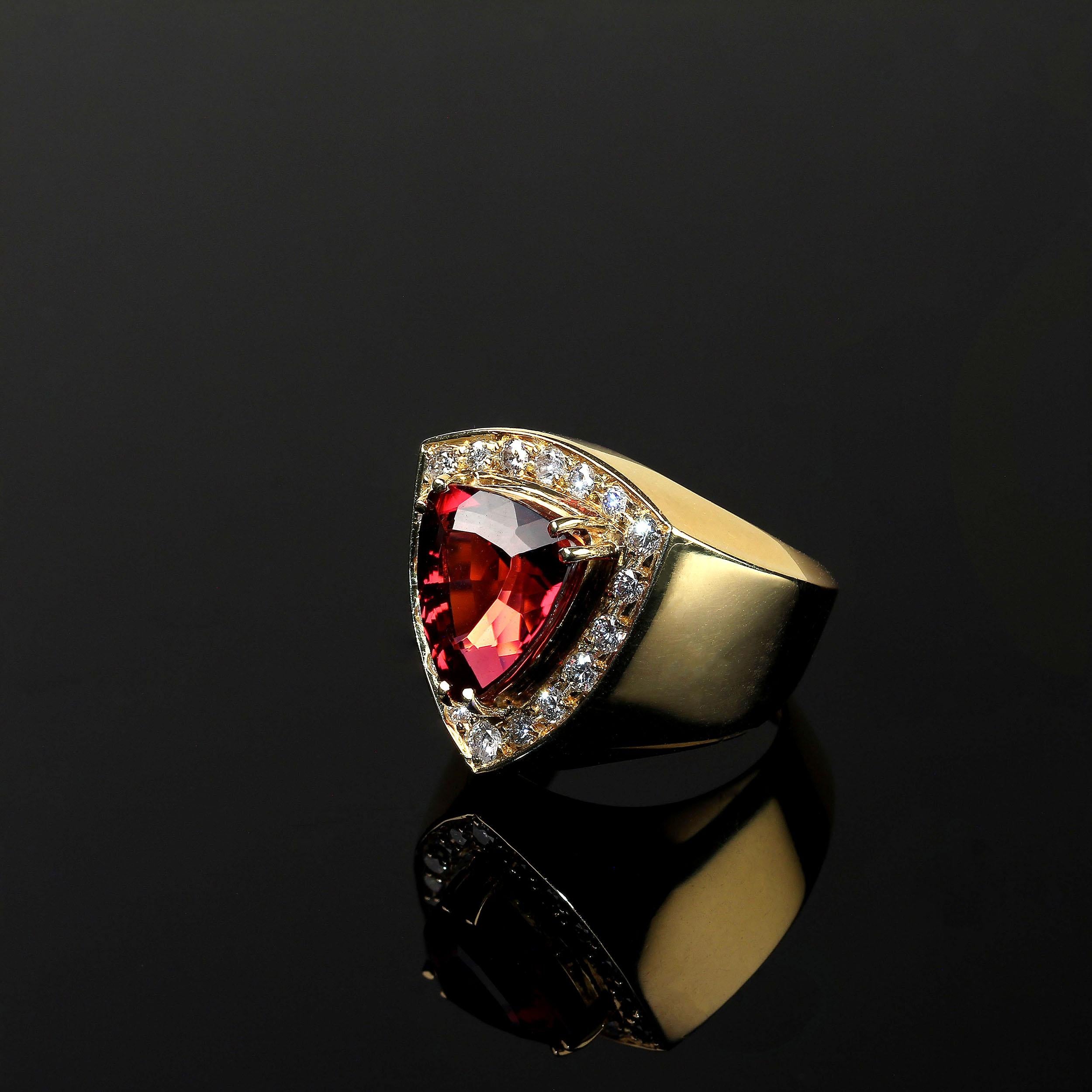 AJD Magnificent Rubelite and Diamond  18K  Gold Cocktail Ring In New Condition For Sale In Raleigh, NC
