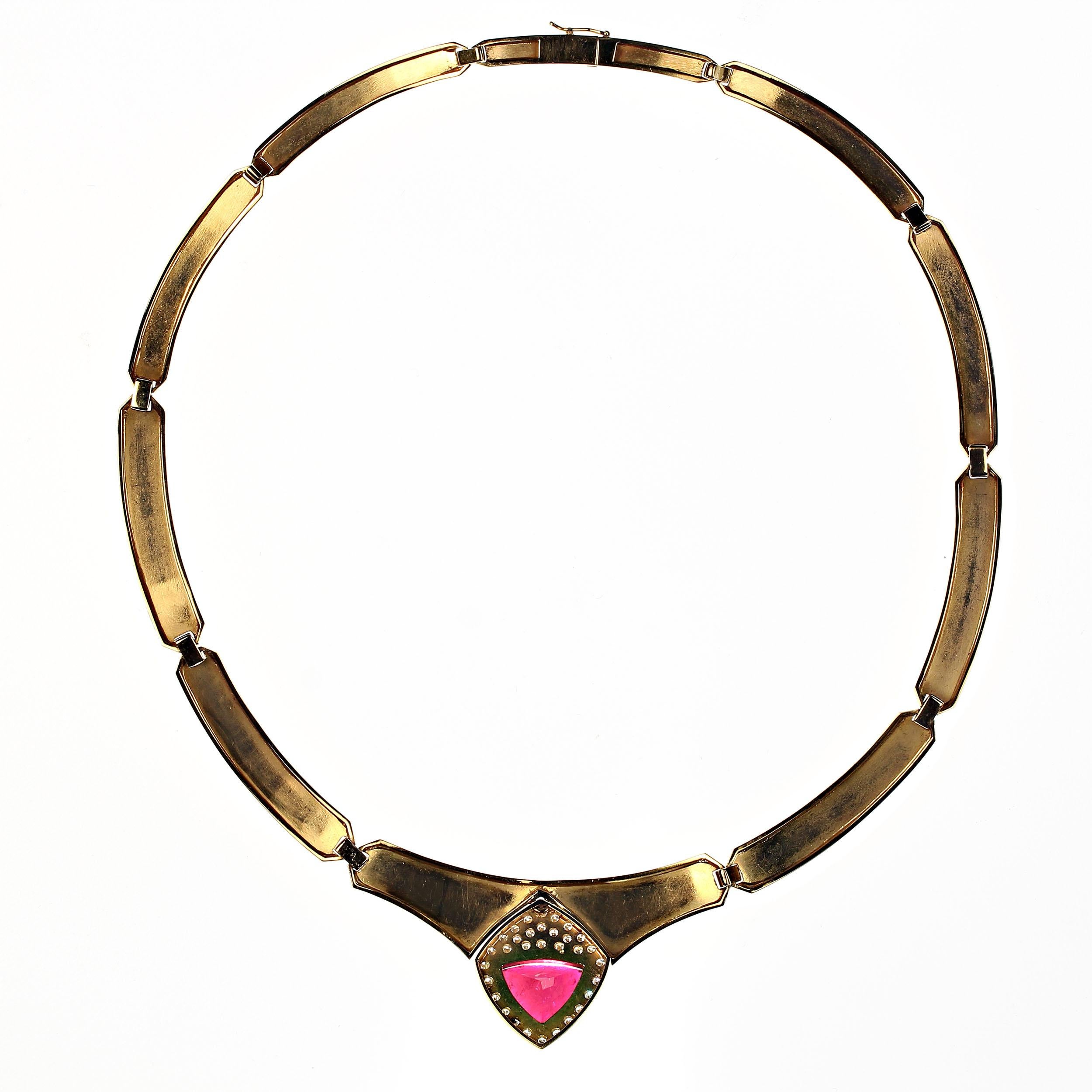 AJD - Magnifique collier de rubélite et de diamants en or jaune 18 carats Pour femmes en vente
