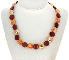 AJD Magnificent Sparkly Goldy Coated Quartz & Brown Goldstone 16" Necklace