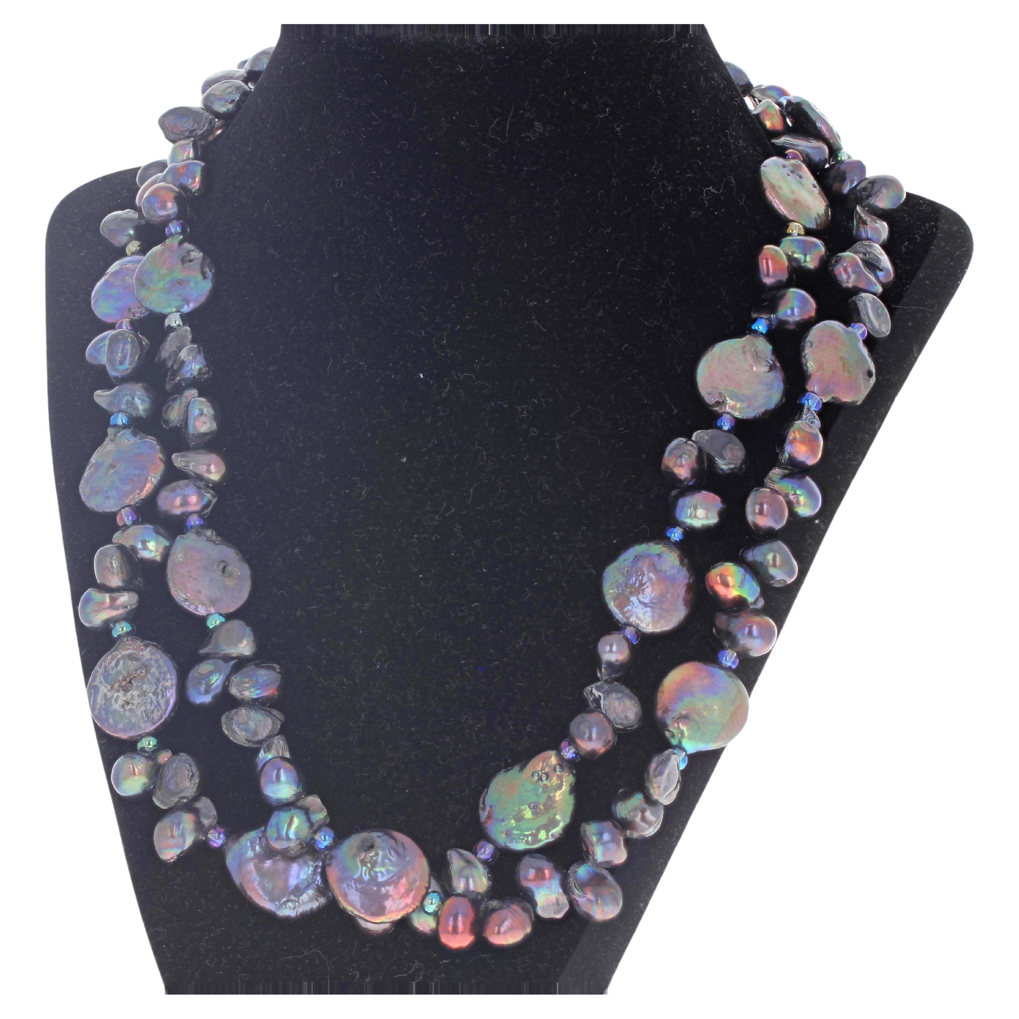 AJD Perle di pavone coltivate reali, magnificamente splendide e luminose, collana da 20 1/2".