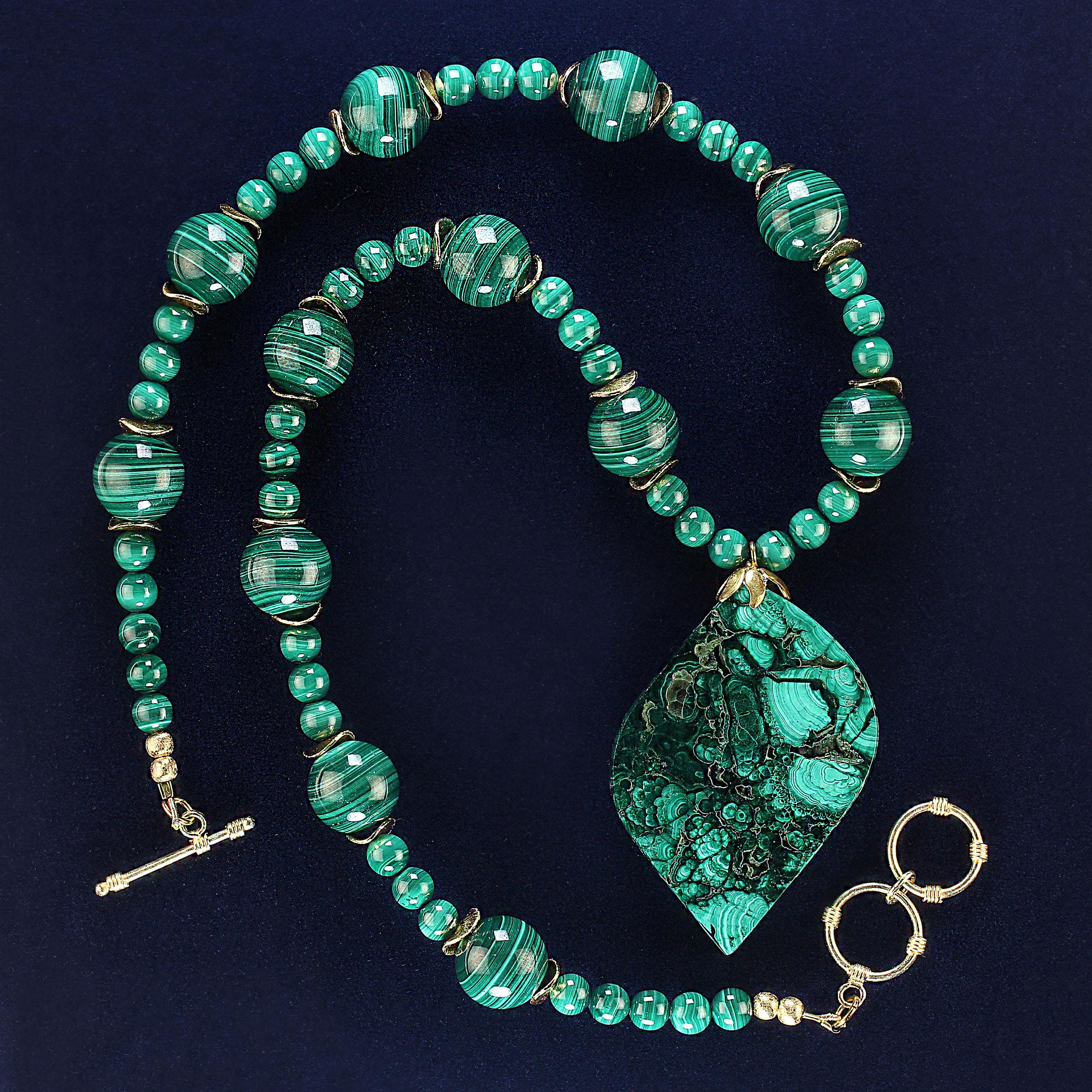 Women's or Men's AJD Marvelous Malachite 22-inch necklace & Freeform pendant For Sale