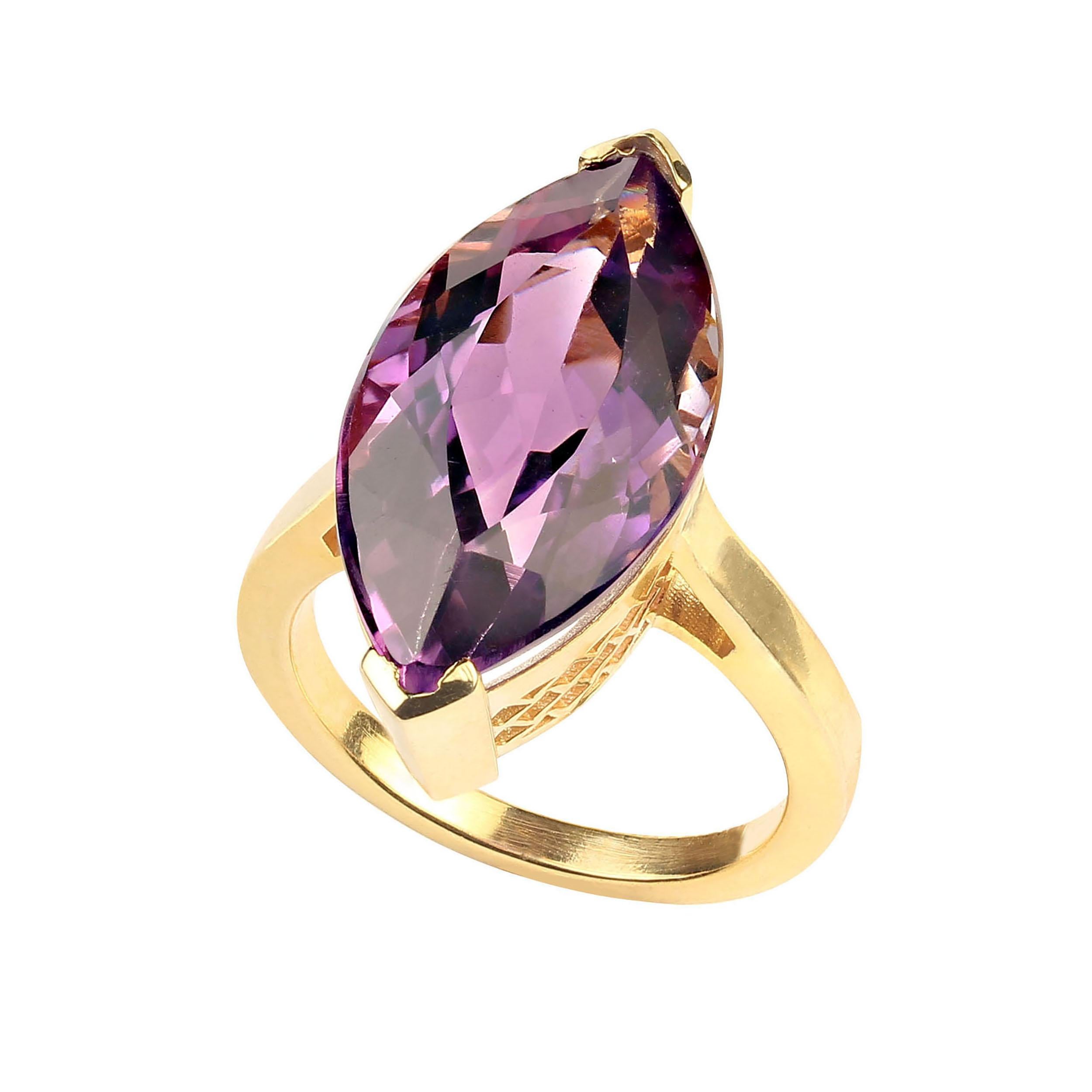 AJD Marvelous Marquise 13 Carat Amethyst Gold Rhodium Ring February Birthstone! In New Condition For Sale In Raleigh, NC