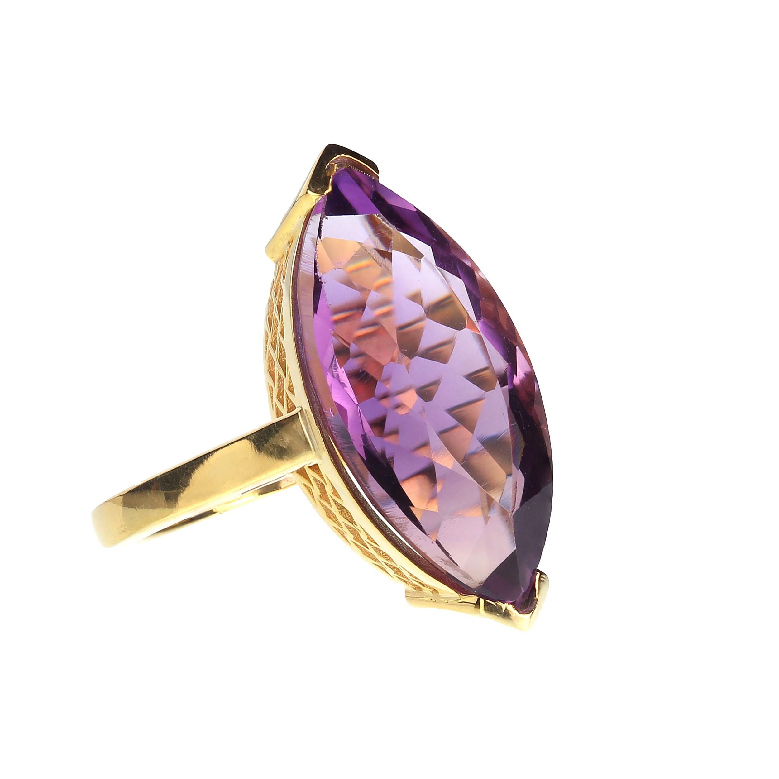 Women's or Men's AJD Marvelous Marquise 13 Carat Amethyst Gold Rhodium Ring February Birthstone! For Sale